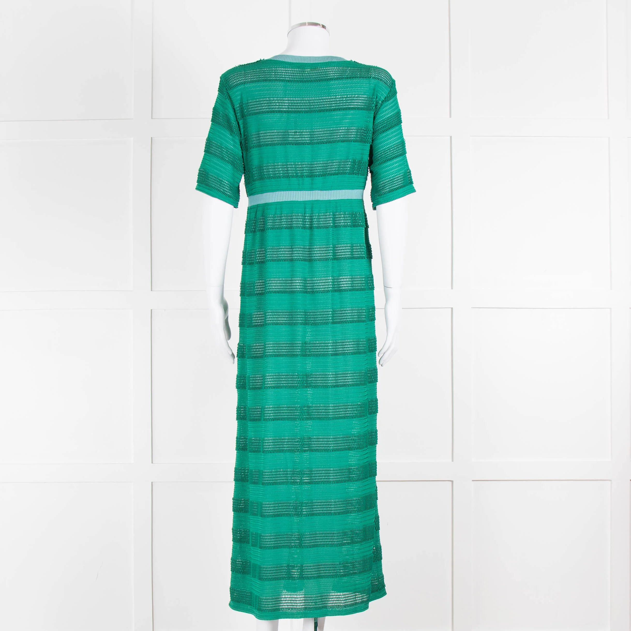 Maje Green Blue Trim Knitted Short Sleeve Maxi Dress & Slip - Image 5