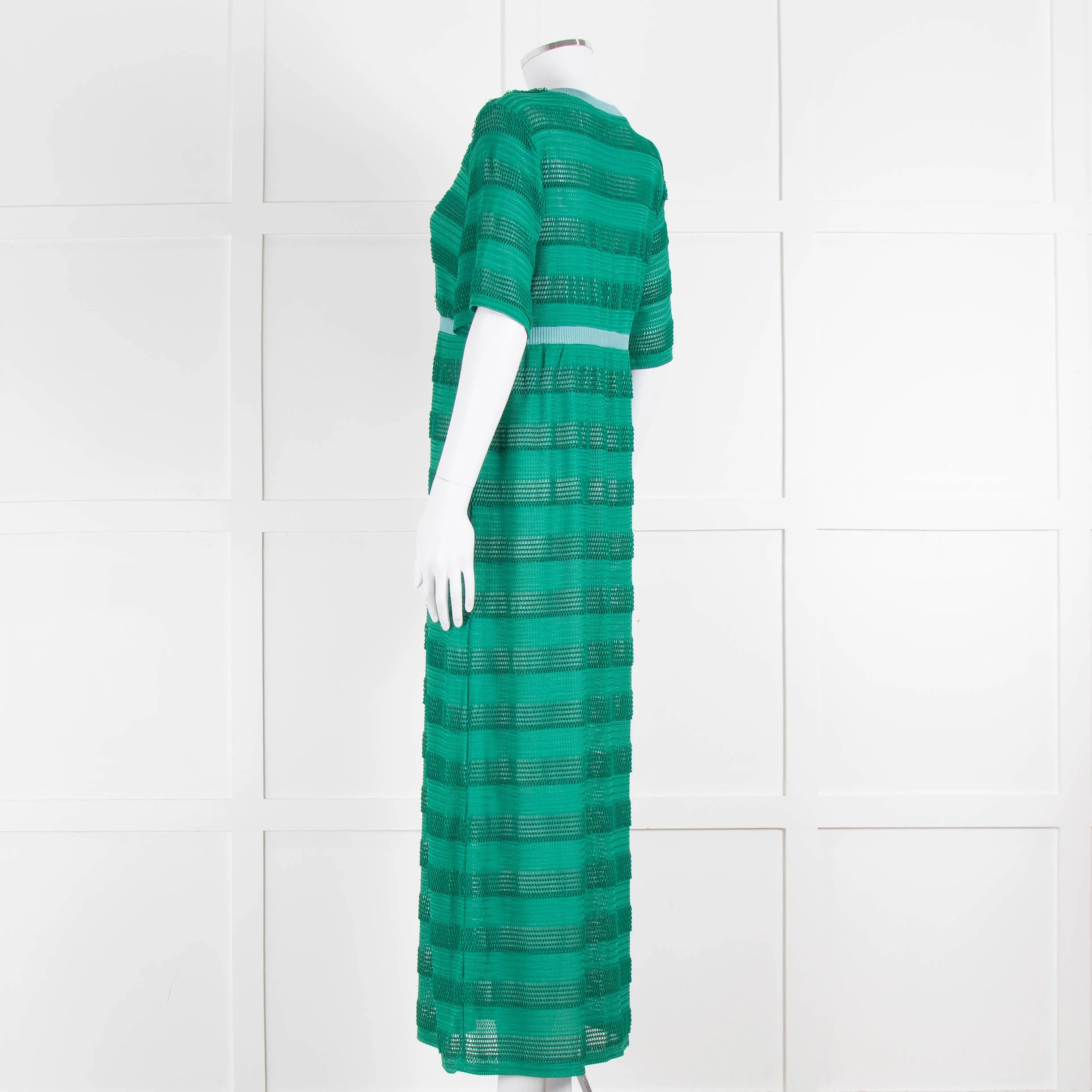 Maje Green Blue Trim Knitted Short Sleeve Maxi Dress & Slip - Image 6