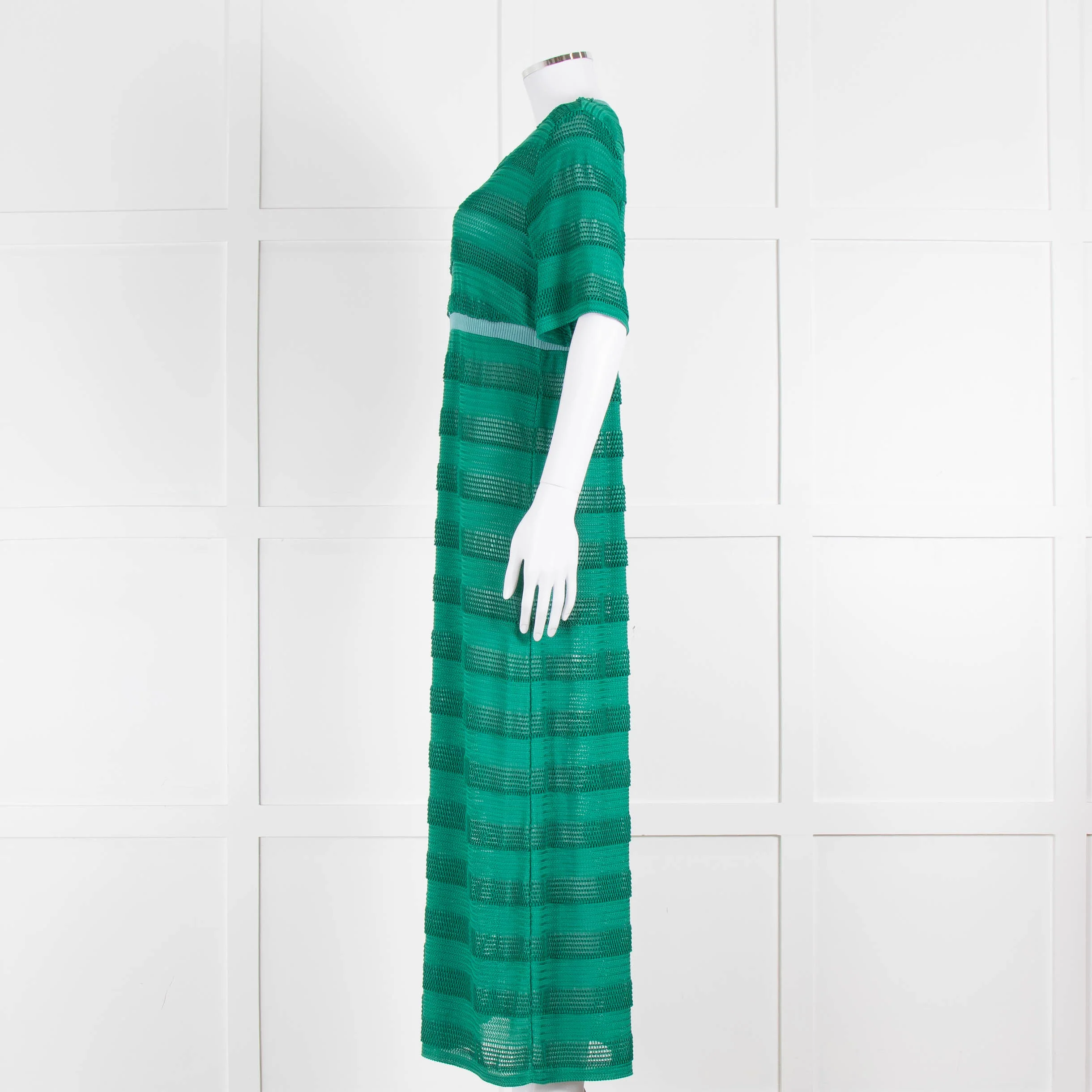 Maje Green Blue Trim Knitted Short Sleeve Maxi Dress & Slip - Image 7