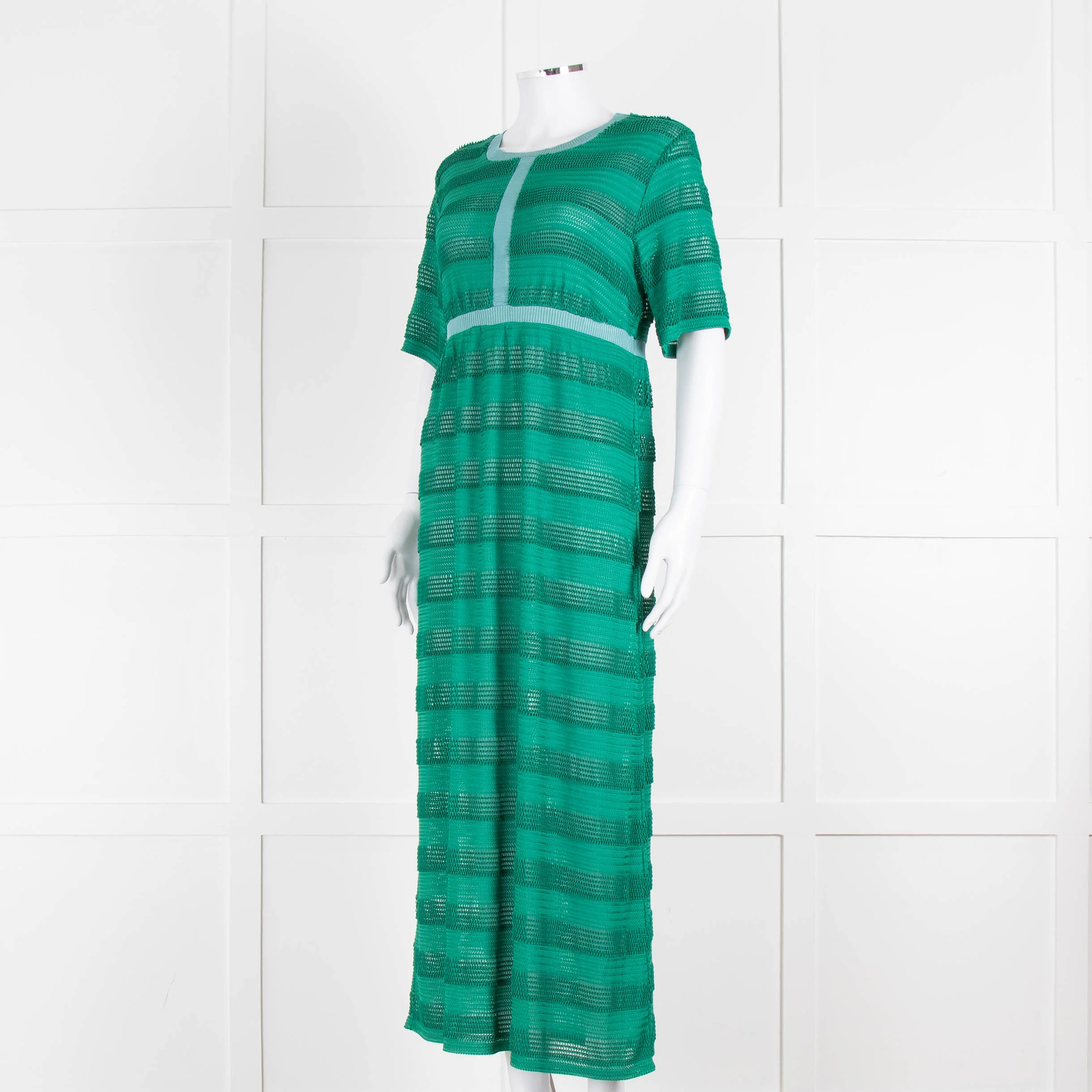 Maje Green Blue Trim Knitted Short Sleeve Maxi Dress & Slip - Image 8