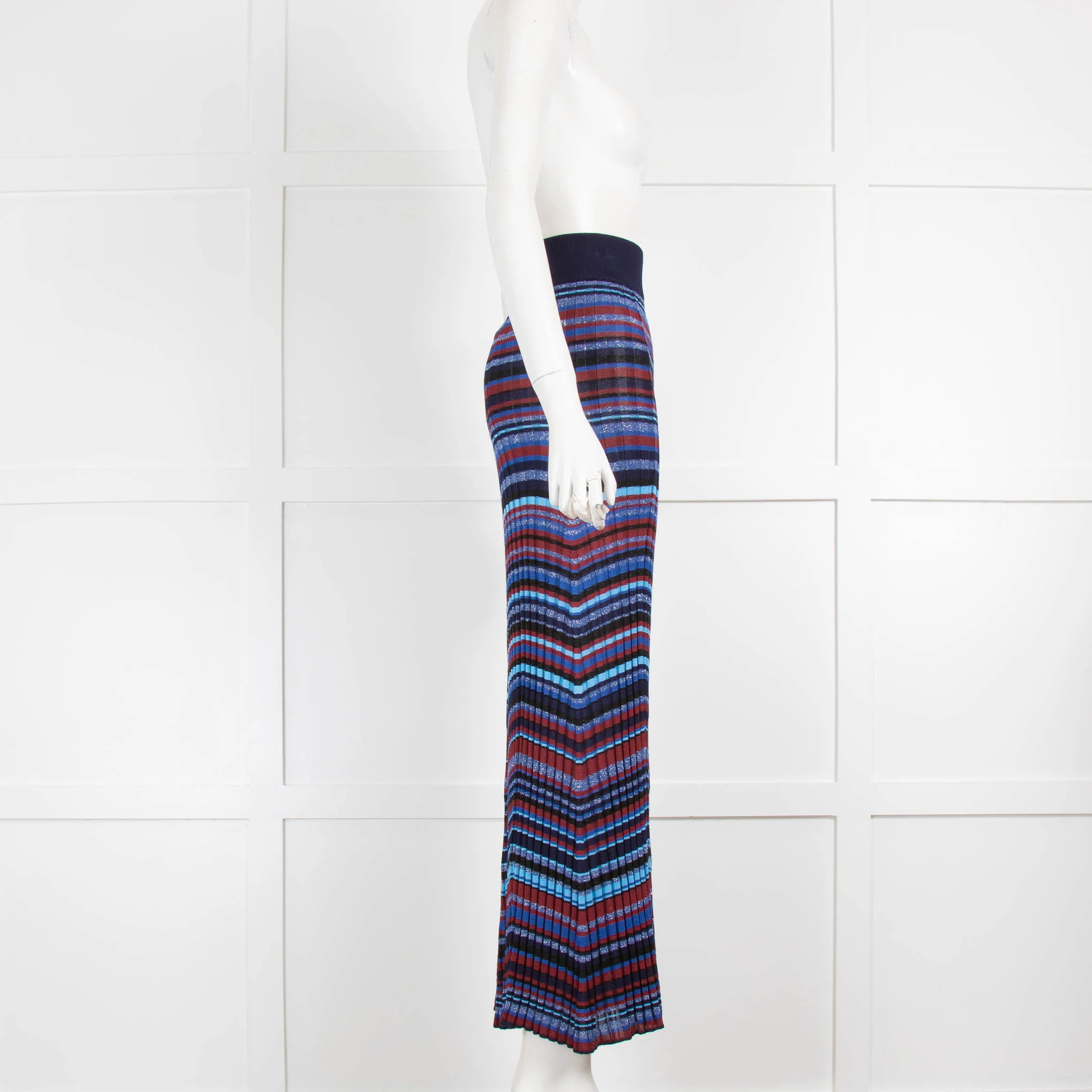 Maje Navy Blue Burgundy Knit Striped Maxi Skirt - Image 2
