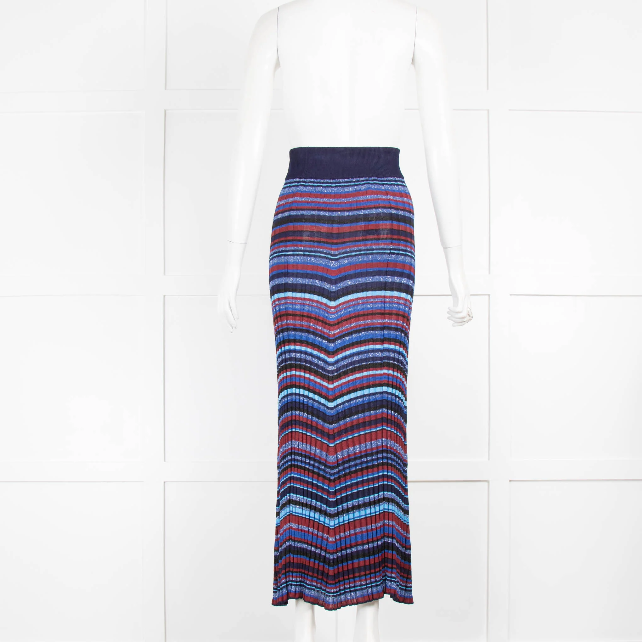Maje Navy Blue Burgundy Knit Striped Maxi Skirt - Image 3