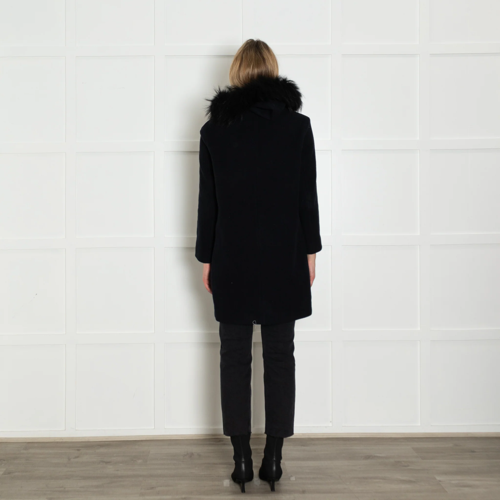 Maje Navy Coat with Fur Trim Hood - Image 5