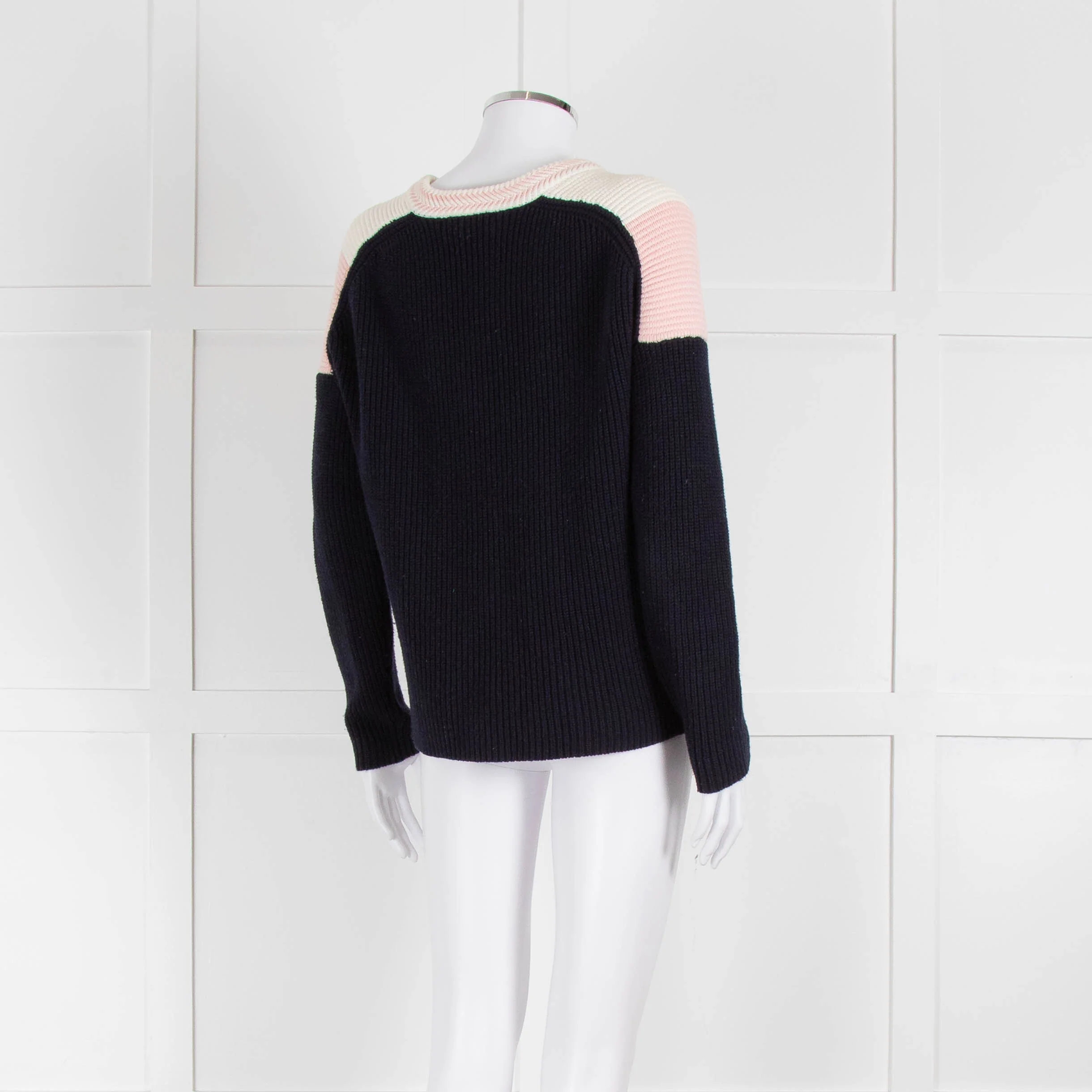 Maje Navy Pink Cream Rib Knit Gold Button Jumper - Image 4