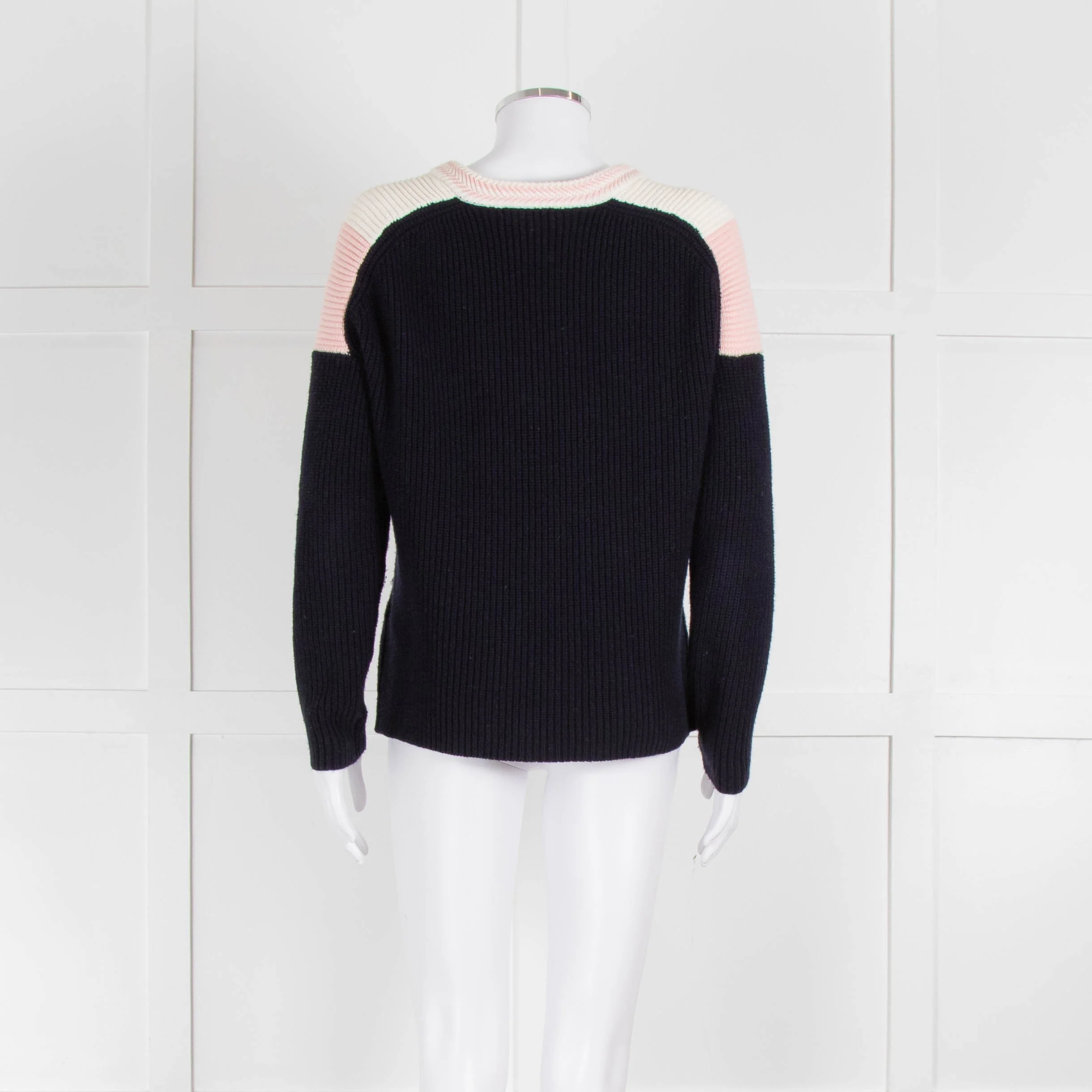Maje Navy Pink Cream Rib Knit Gold Button Jumper - Image 5