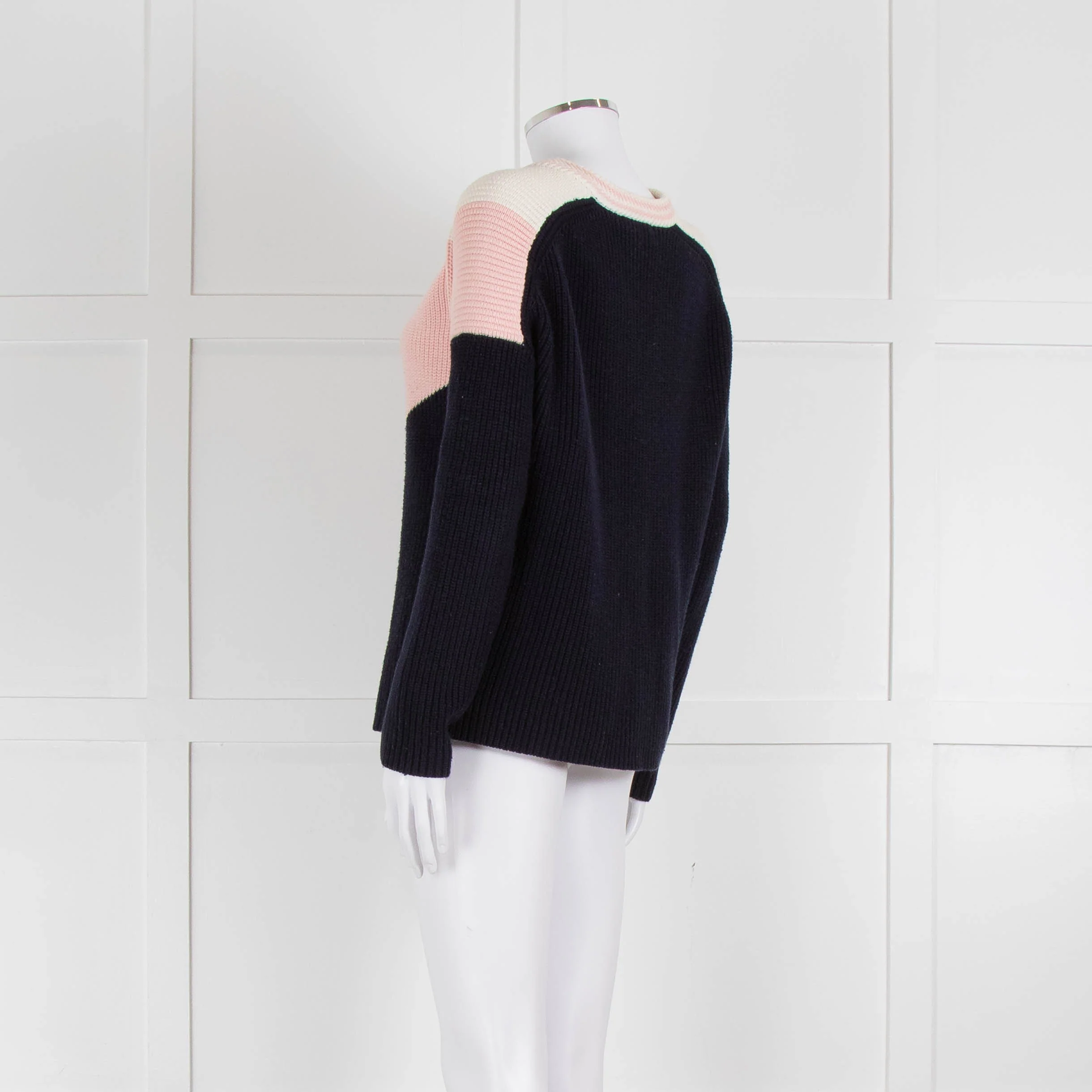 Maje Navy Pink Cream Rib Knit Gold Button Jumper - Image 6