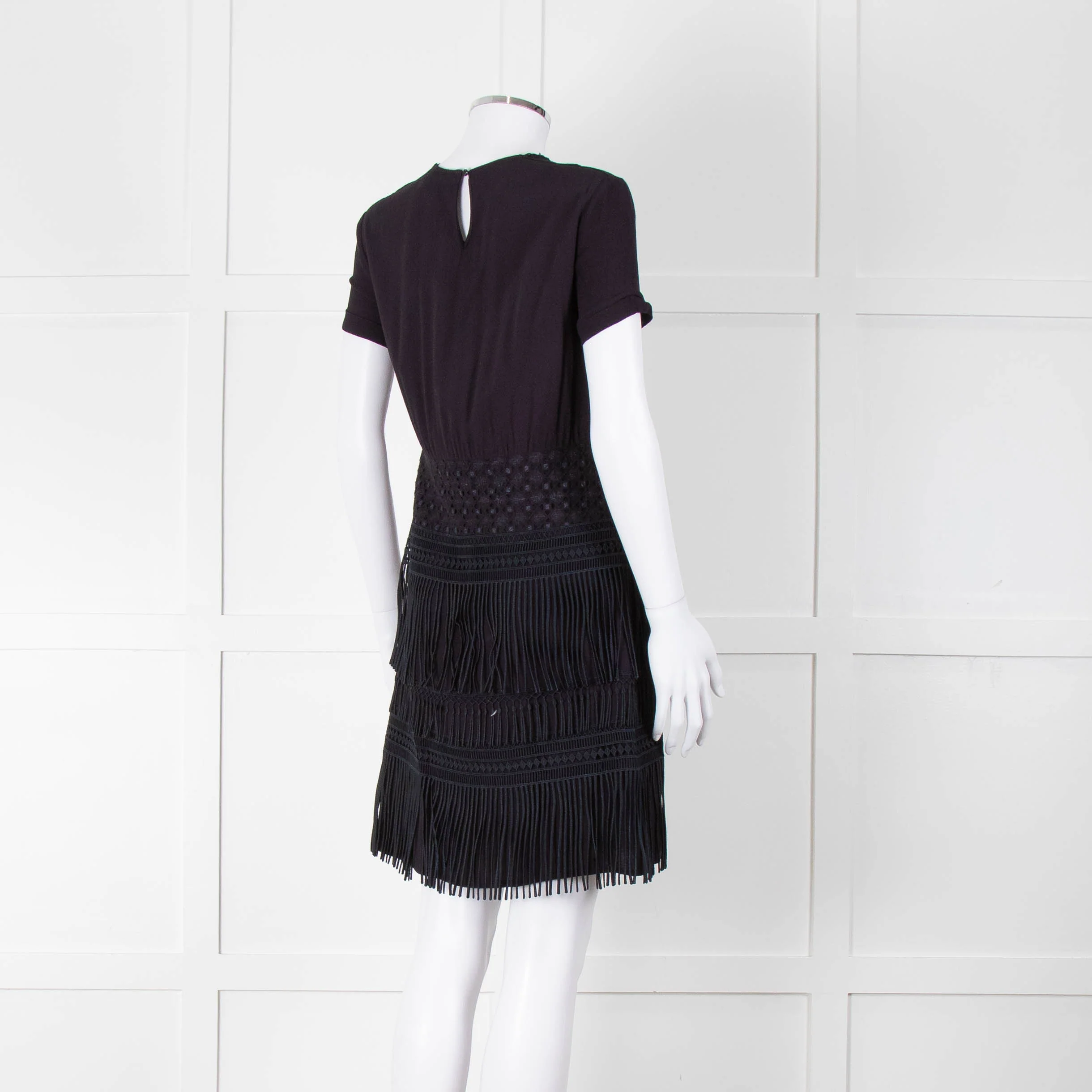 Maje Navy Short Sleeve Fringed Mini Dress - Image 4