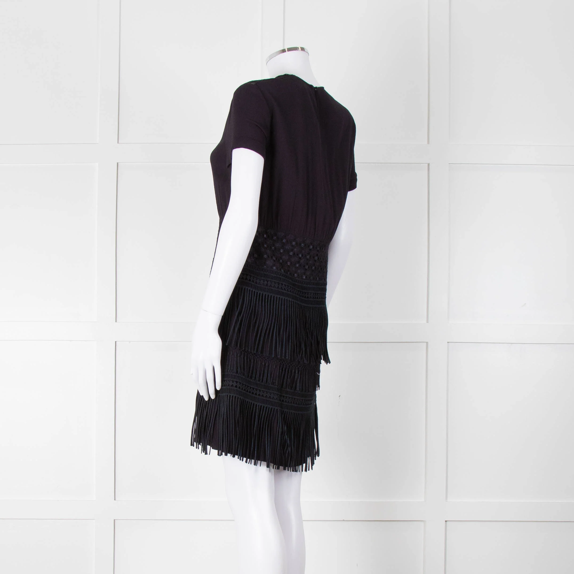 Maje Navy Short Sleeve Fringed Mini Dress - Image 6
