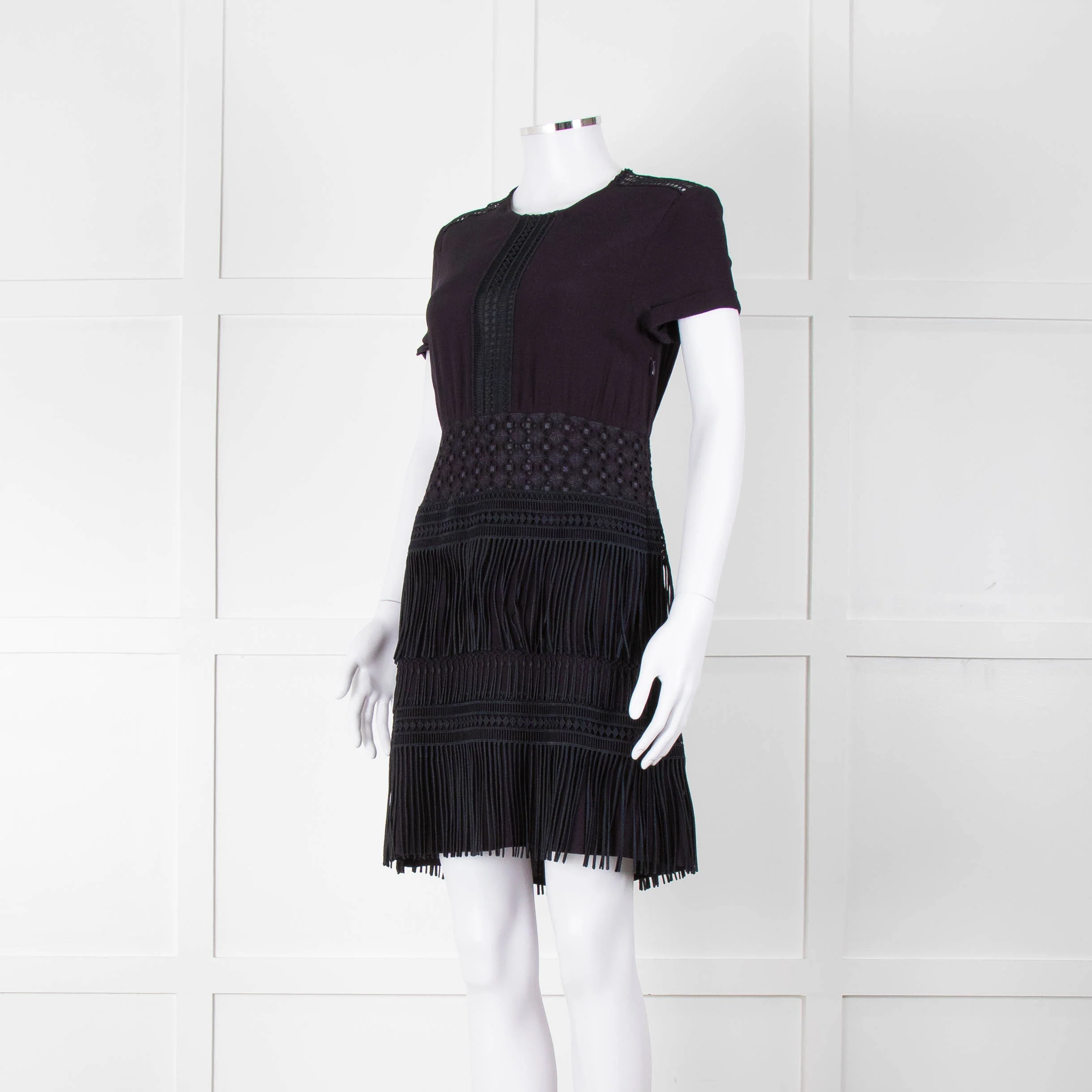 Maje Navy Short Sleeve Fringed Mini Dress - Image 8