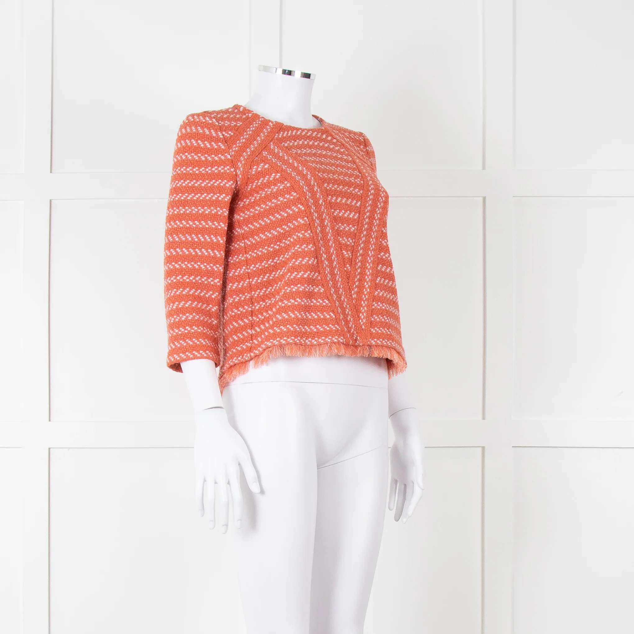 Maje Orange Cream Woven Back Button Fringe Top - Image 2