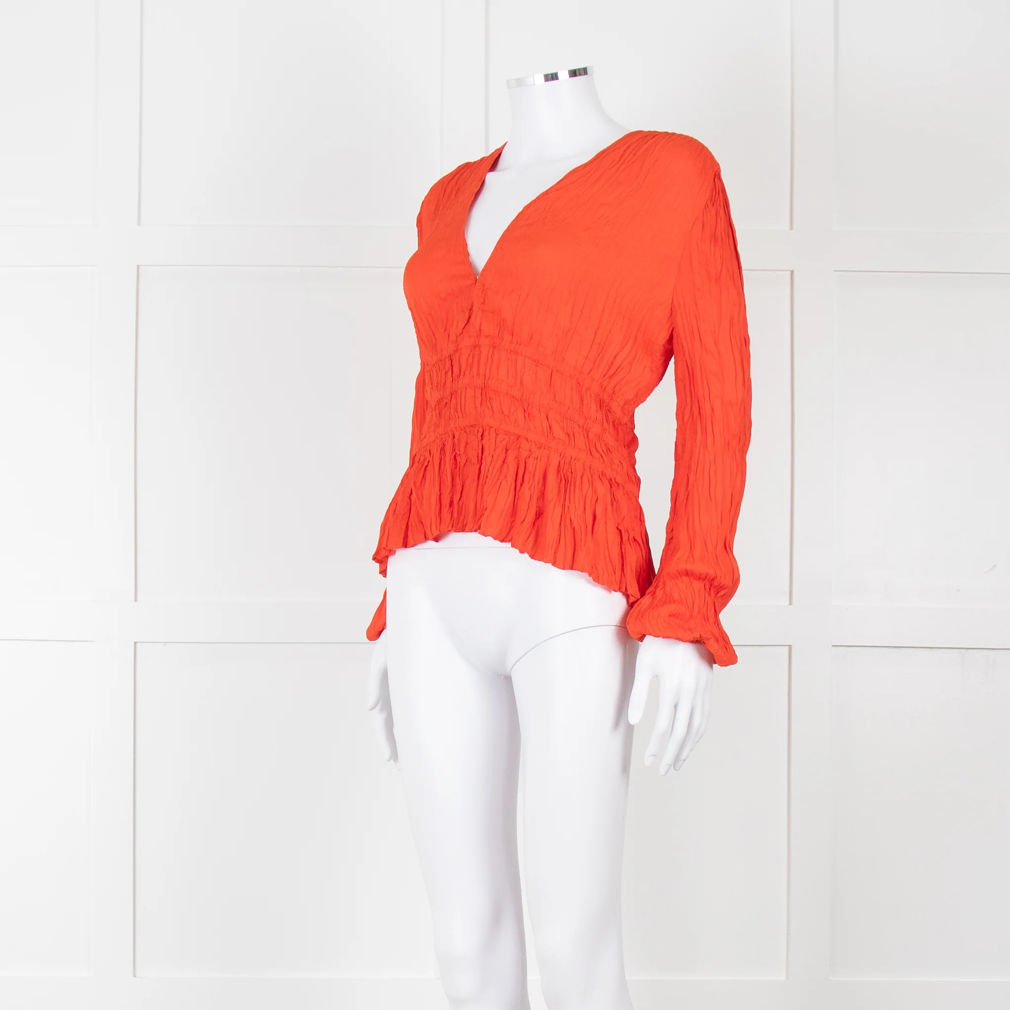 Maje Orange Crinkle Long Sleeve Top with Fitted Waist - Image 2