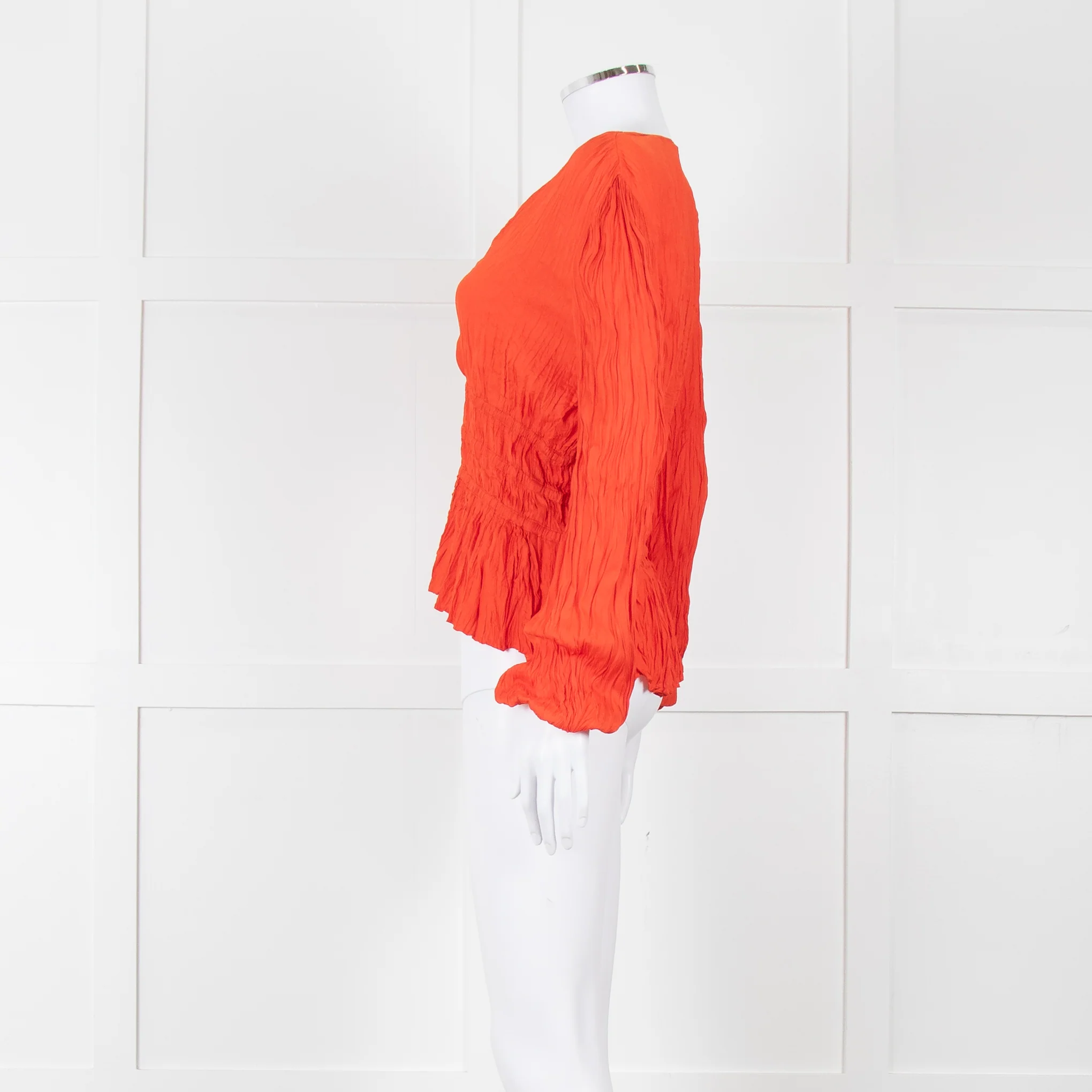 Maje Orange Crinkle Long Sleeve Top with Fitted Waist - Image 3