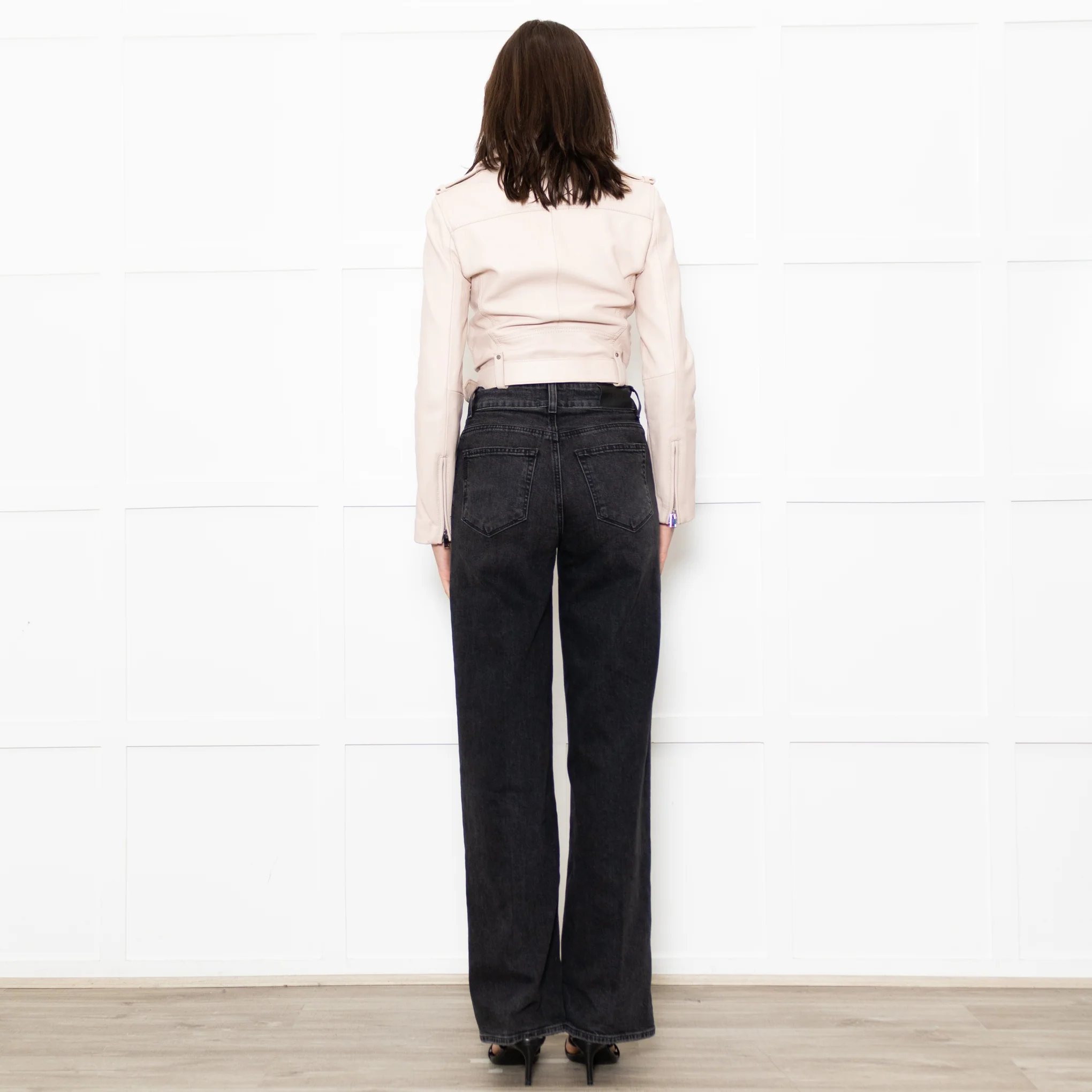 Maje Pale Pink Leather Cropped Biker Jacket - Image 5