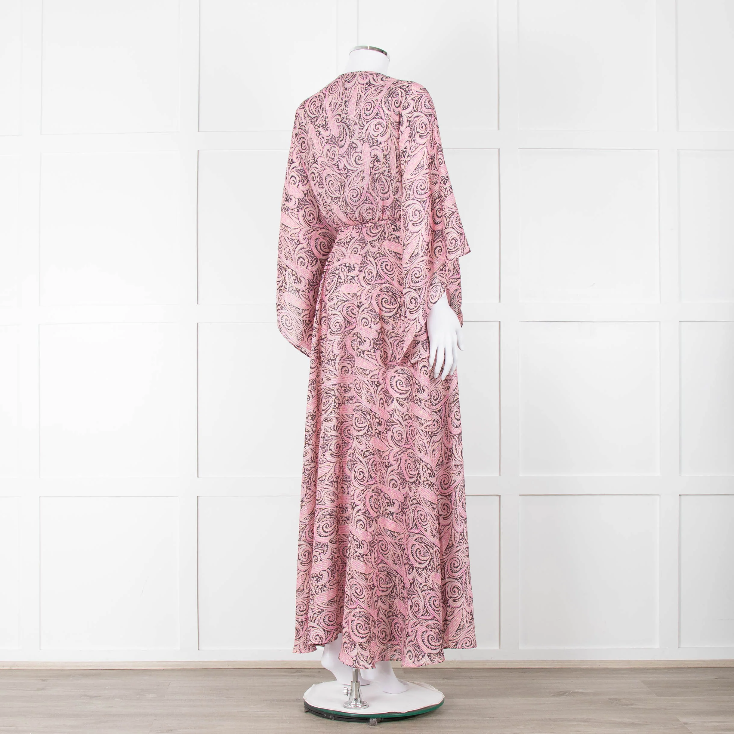 Maje Pink Black Paisley Wide Sleeve Midi Belted Dress - Image 4