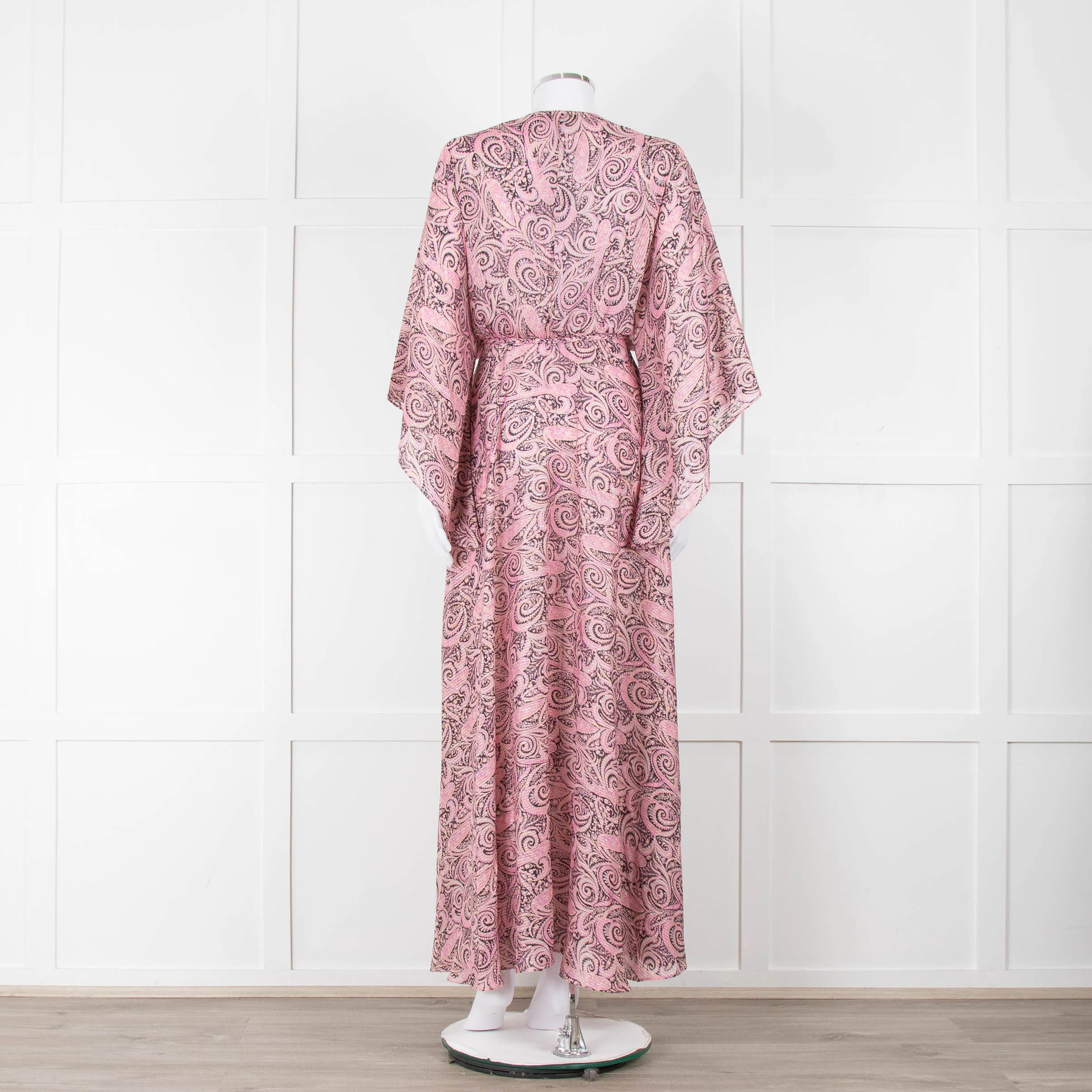 Maje Pink Black Paisley Wide Sleeve Midi Belted Dress - Image 5