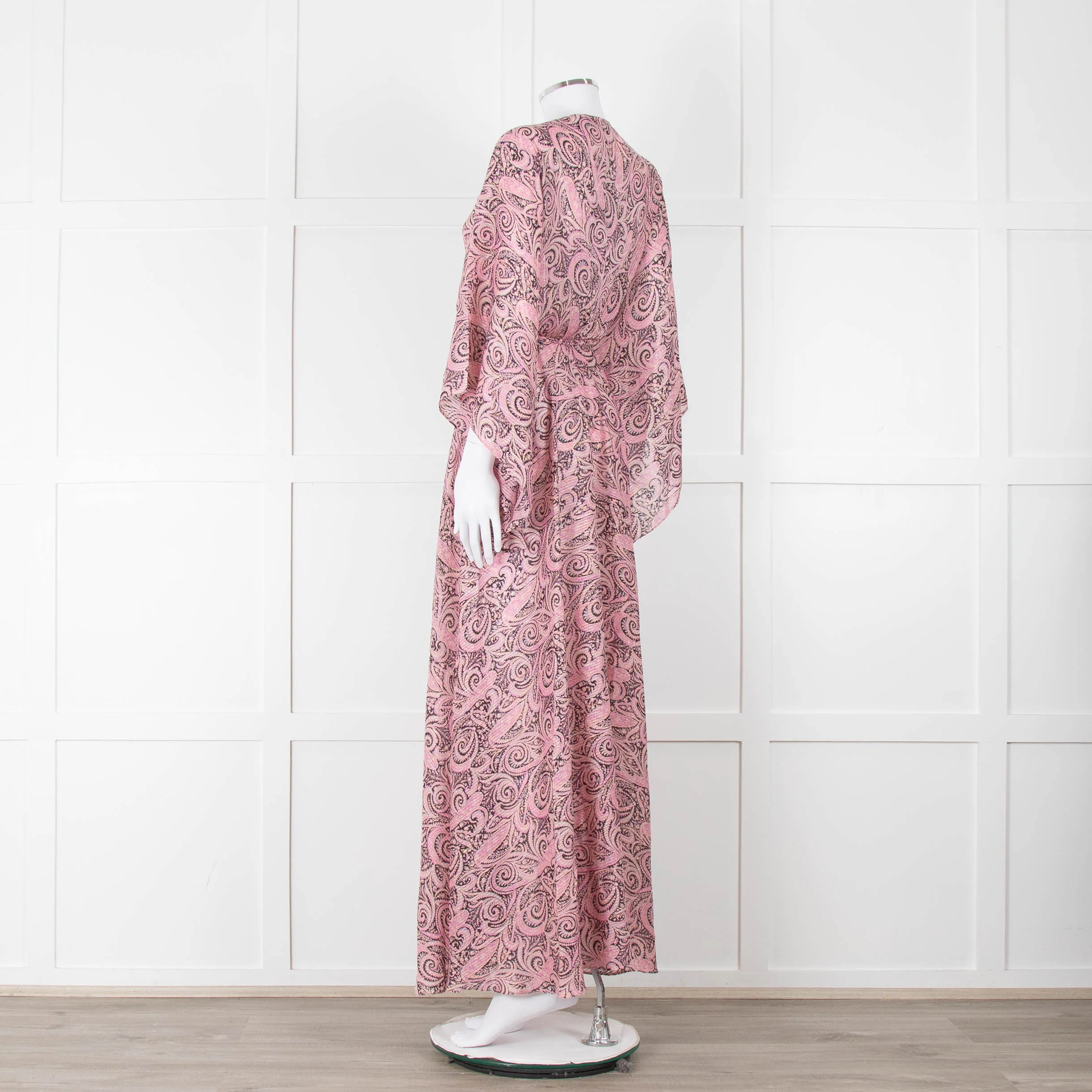 Maje Pink Black Paisley Wide Sleeve Midi Belted Dress - Image 6