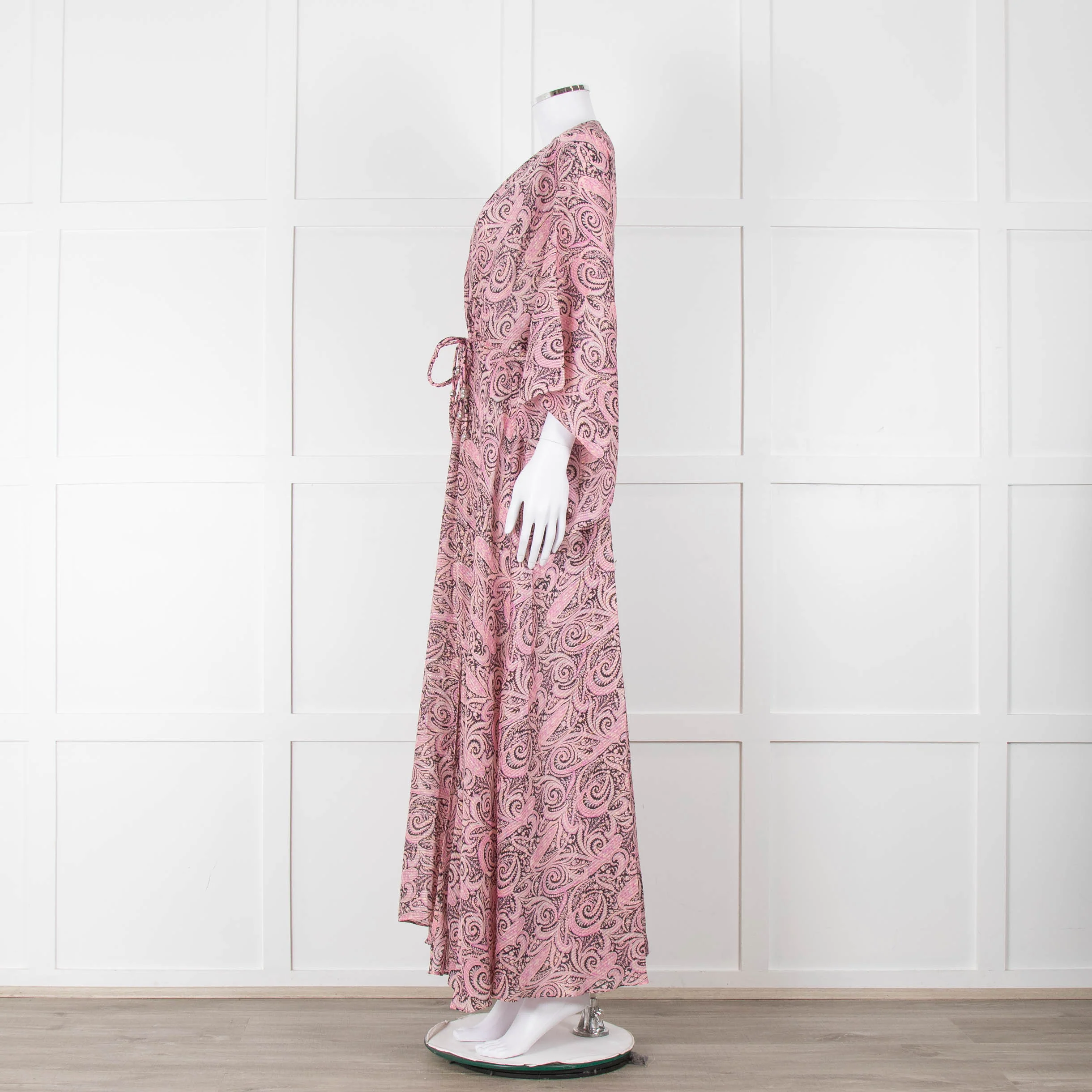 Maje Pink Black Paisley Wide Sleeve Midi Belted Dress - Image 7