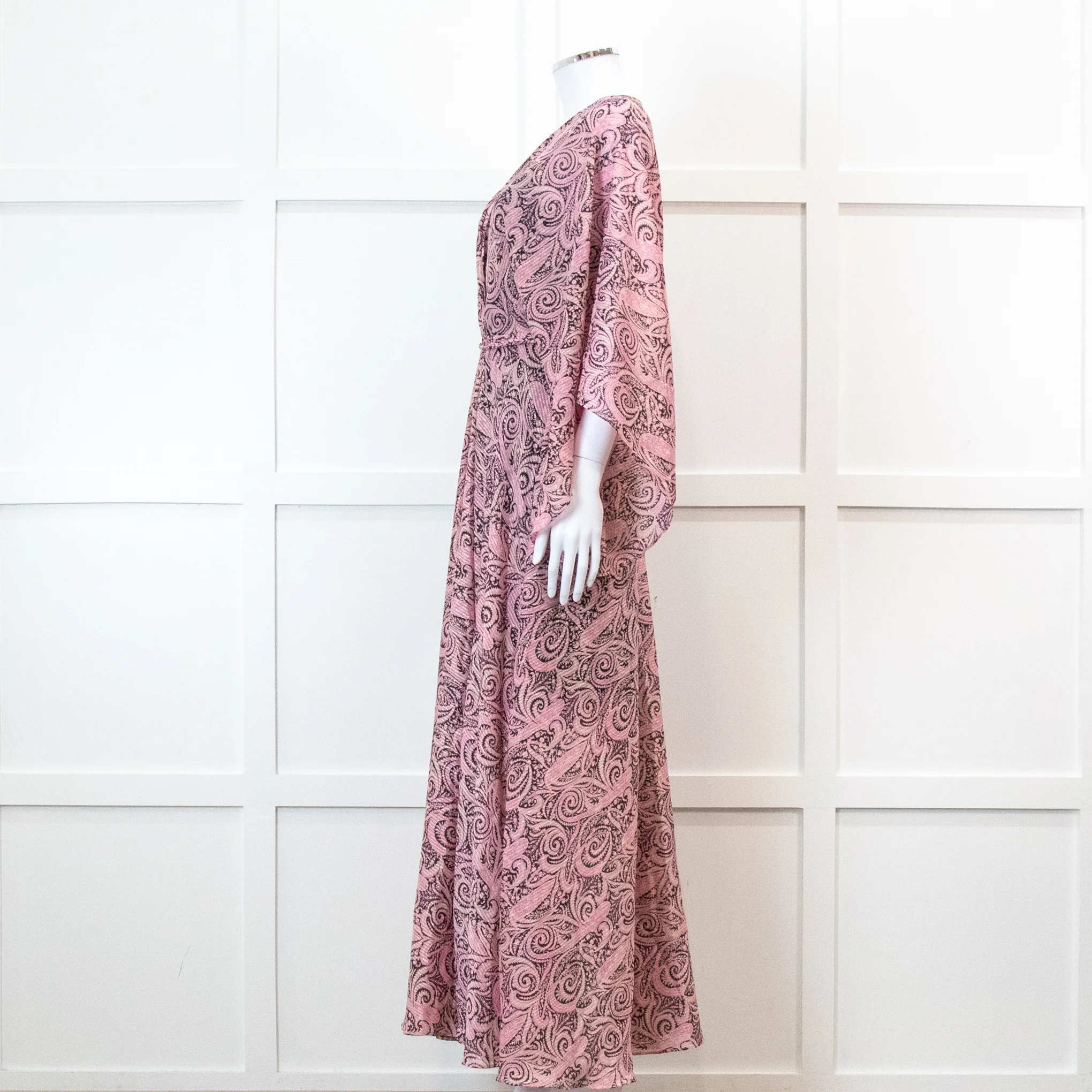 Maje Pink Paisley Print V Neck Cape Sleeve Belted Maxi Dress - Image 7