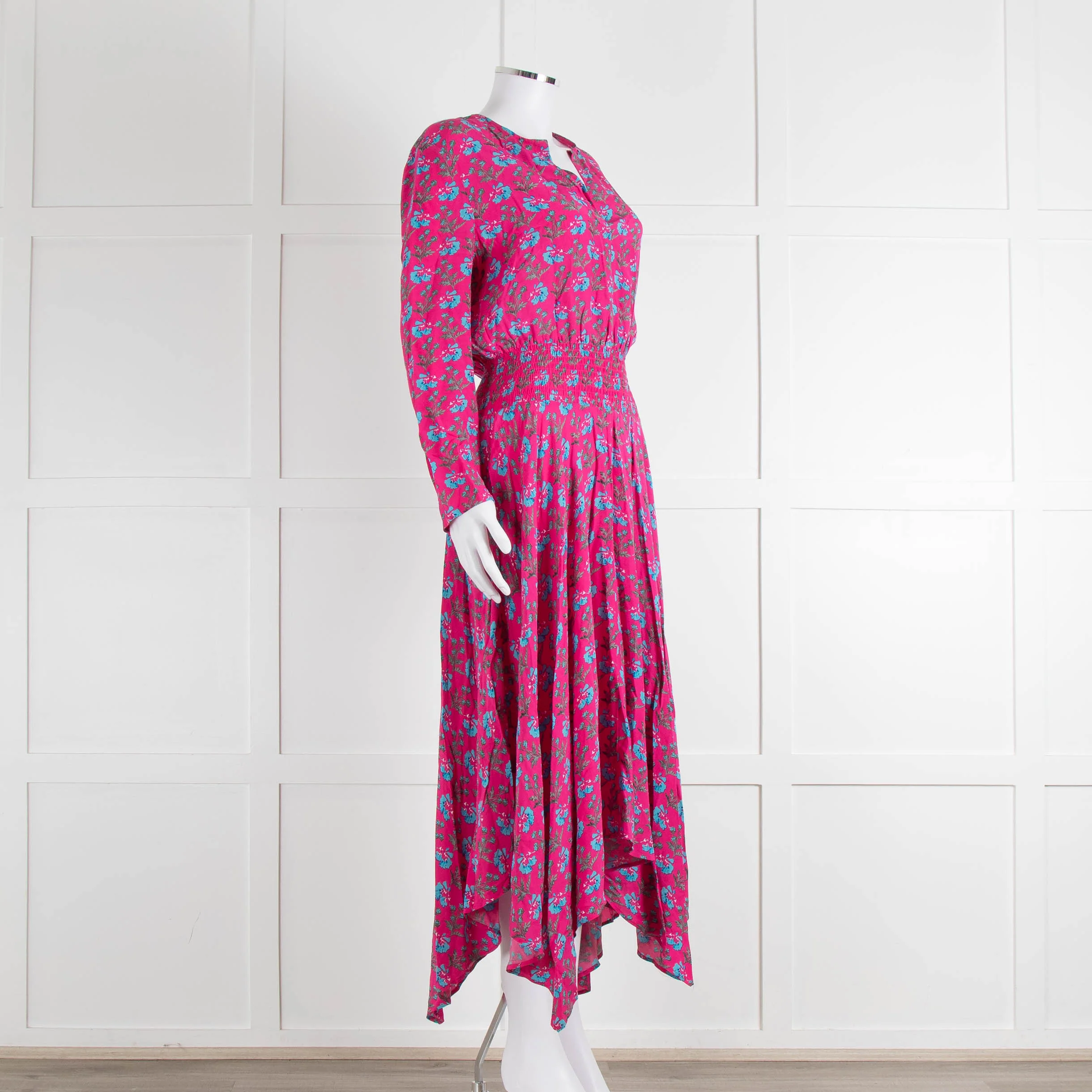 Maje Pink Turquoise Floral Print Ruched Waist Dress - Image 2