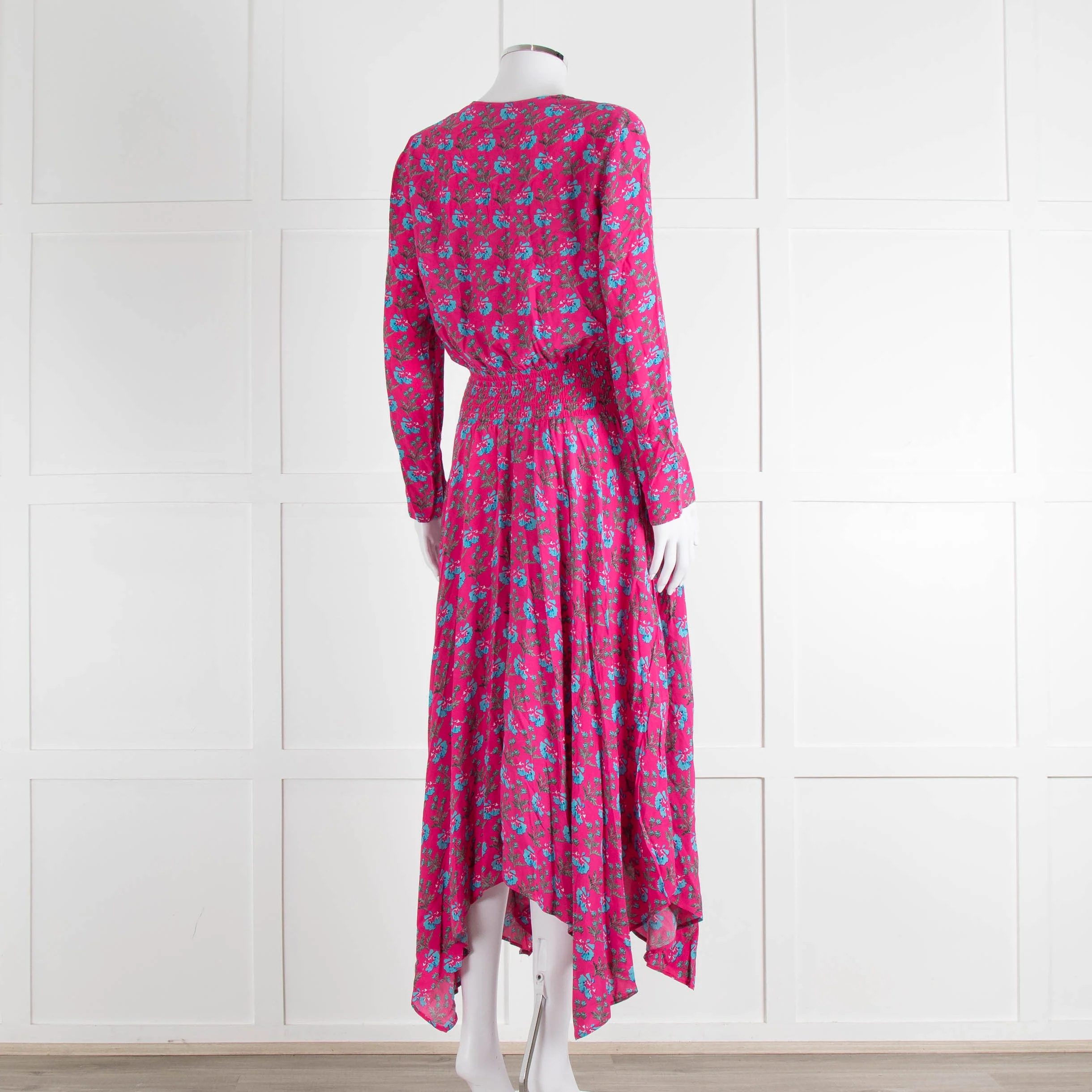 Maje Pink Turquoise Floral Print Ruched Waist Dress - Image 4