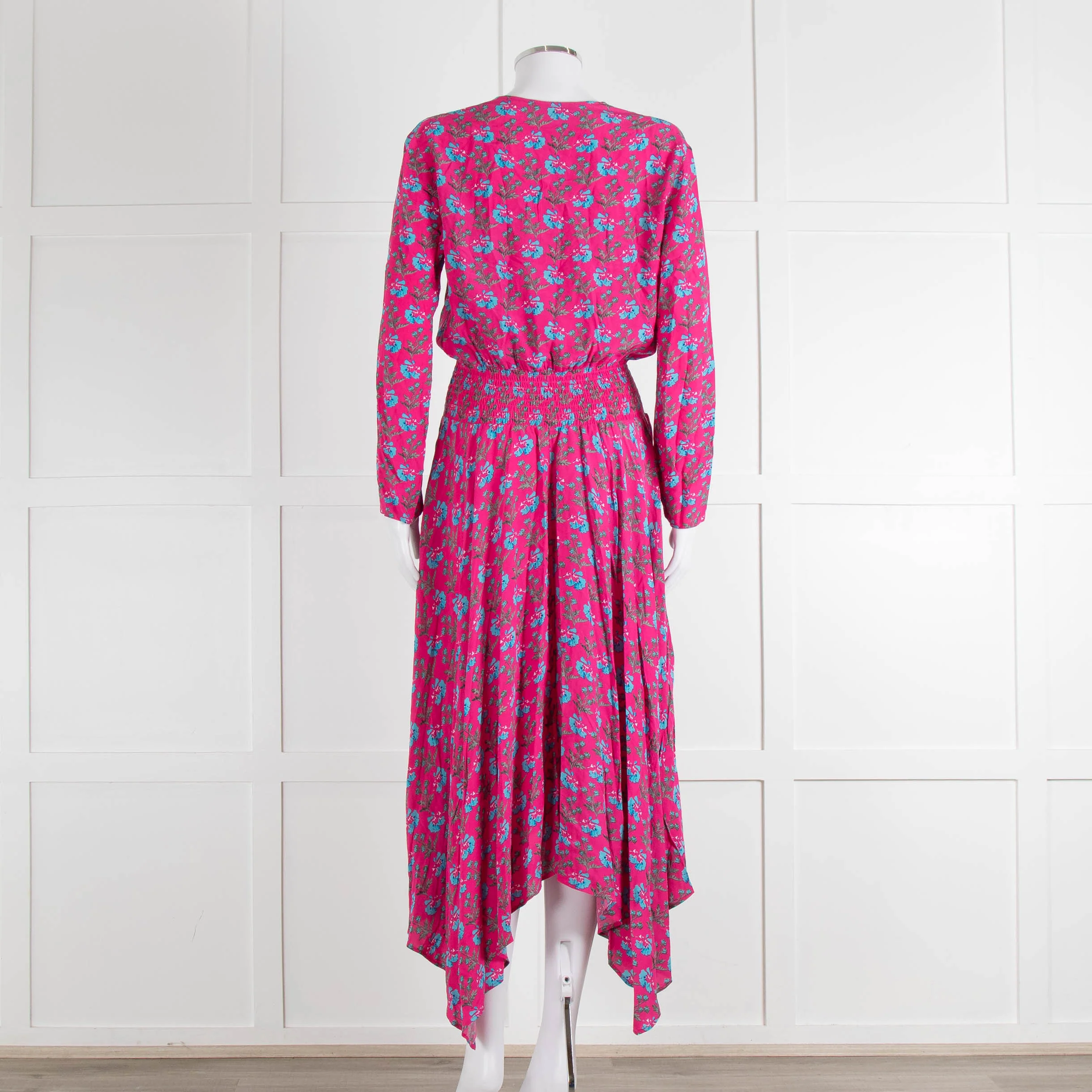 Maje Pink Turquoise Floral Print Ruched Waist Dress - Image 5