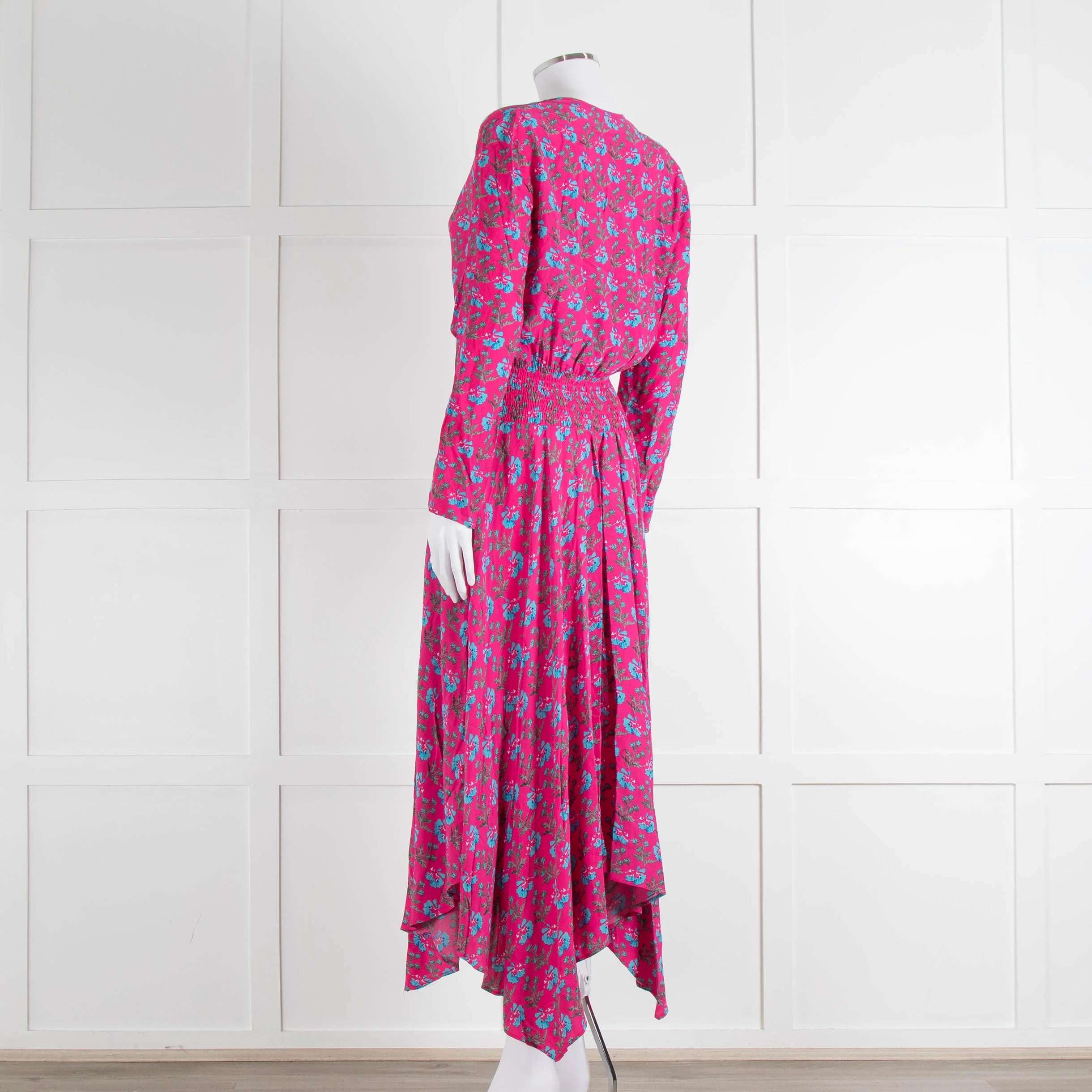 Maje Pink Turquoise Floral Print Ruched Waist Dress - Image 6