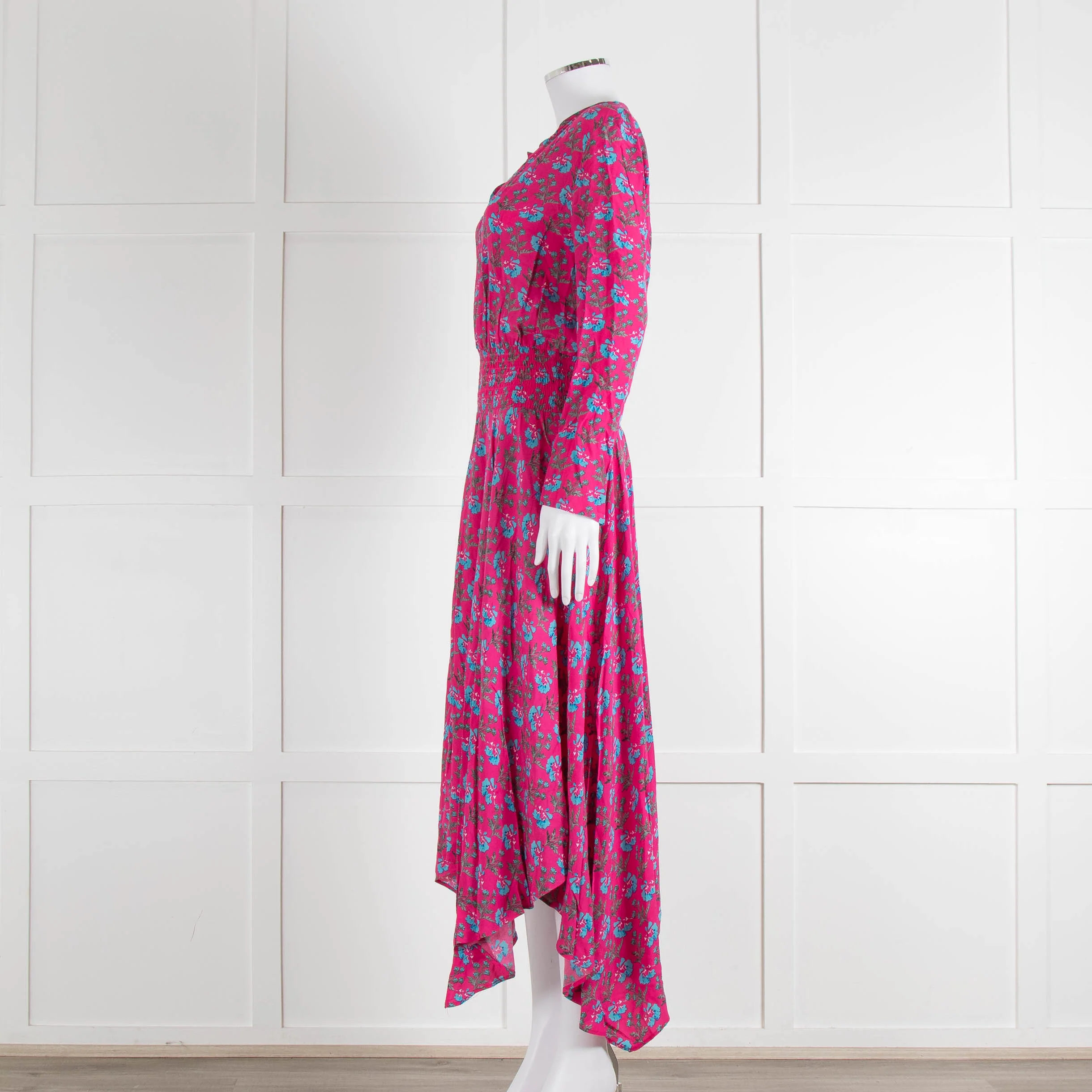 Maje Pink Turquoise Floral Print Ruched Waist Dress - Image 7