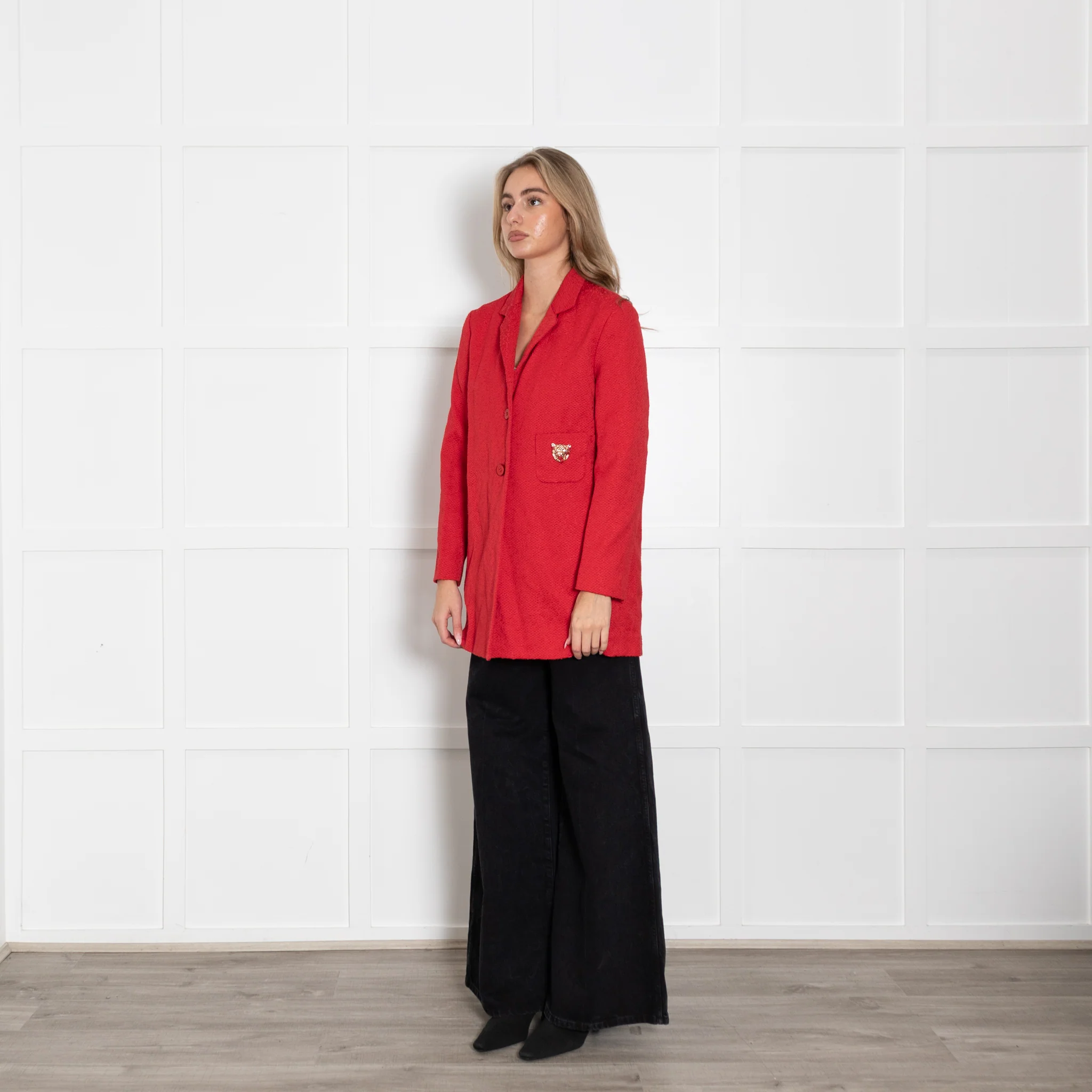 Maje Red Textured Tiger Pocket Detail Coat - Image 3