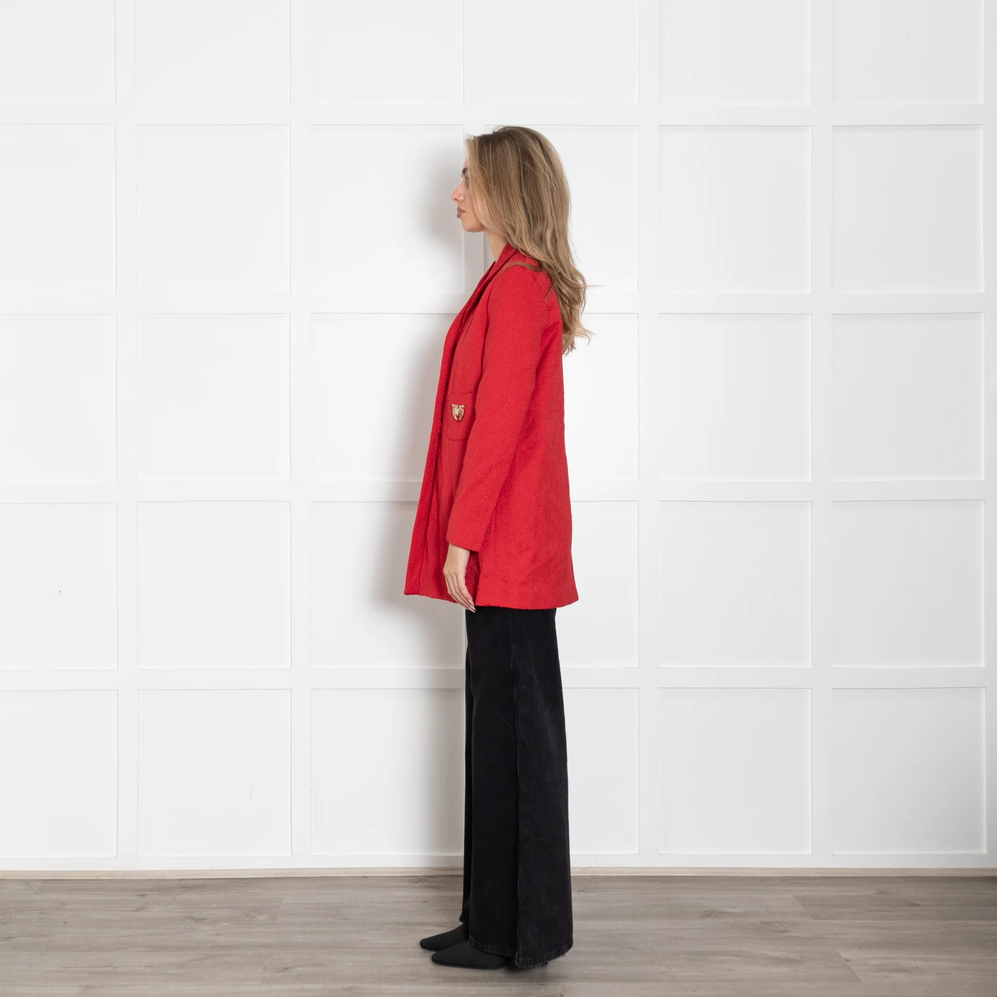 Maje Red Textured Tiger Pocket Detail Coat - Image 4