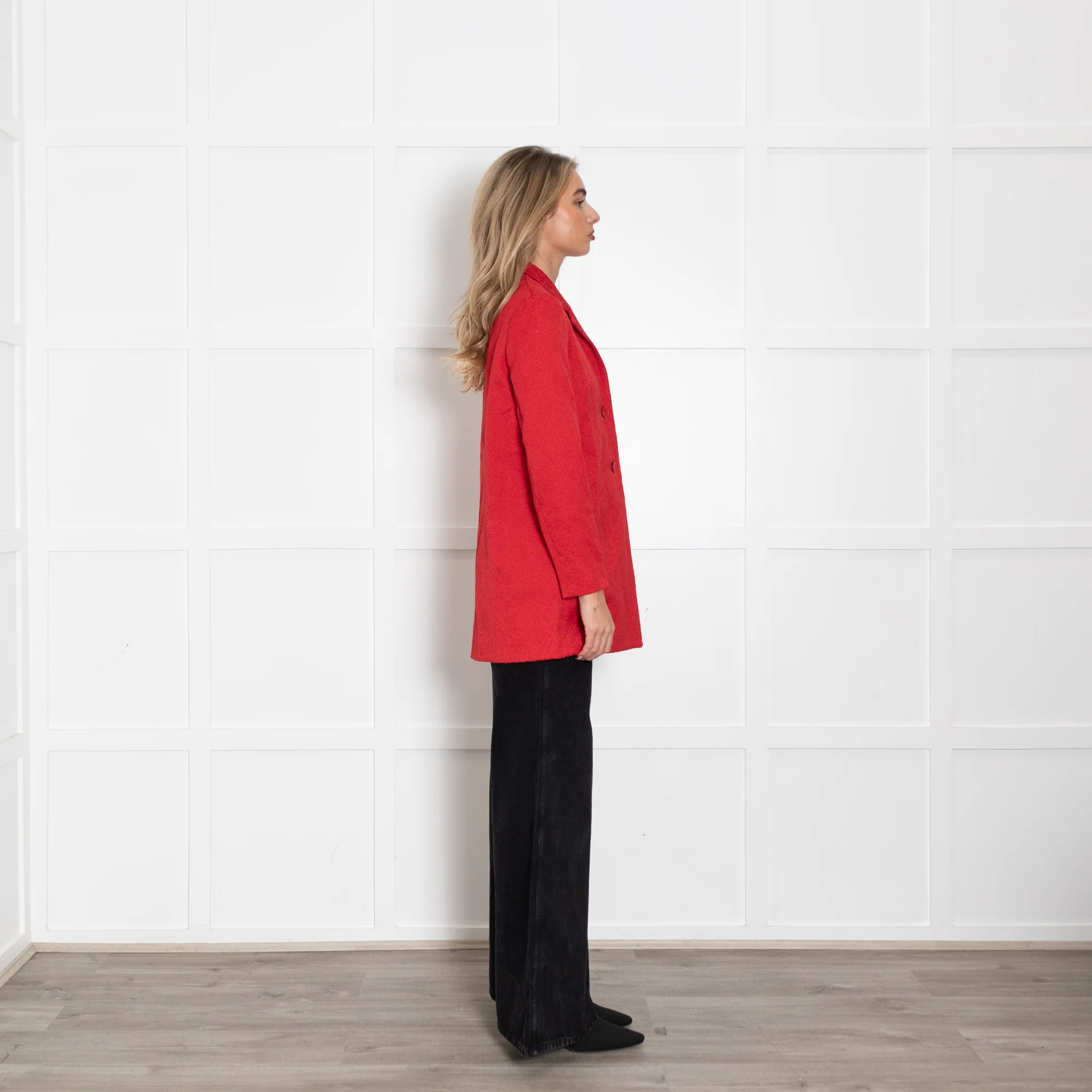 Maje Red Textured Tiger Pocket Detail Coat - Image 6