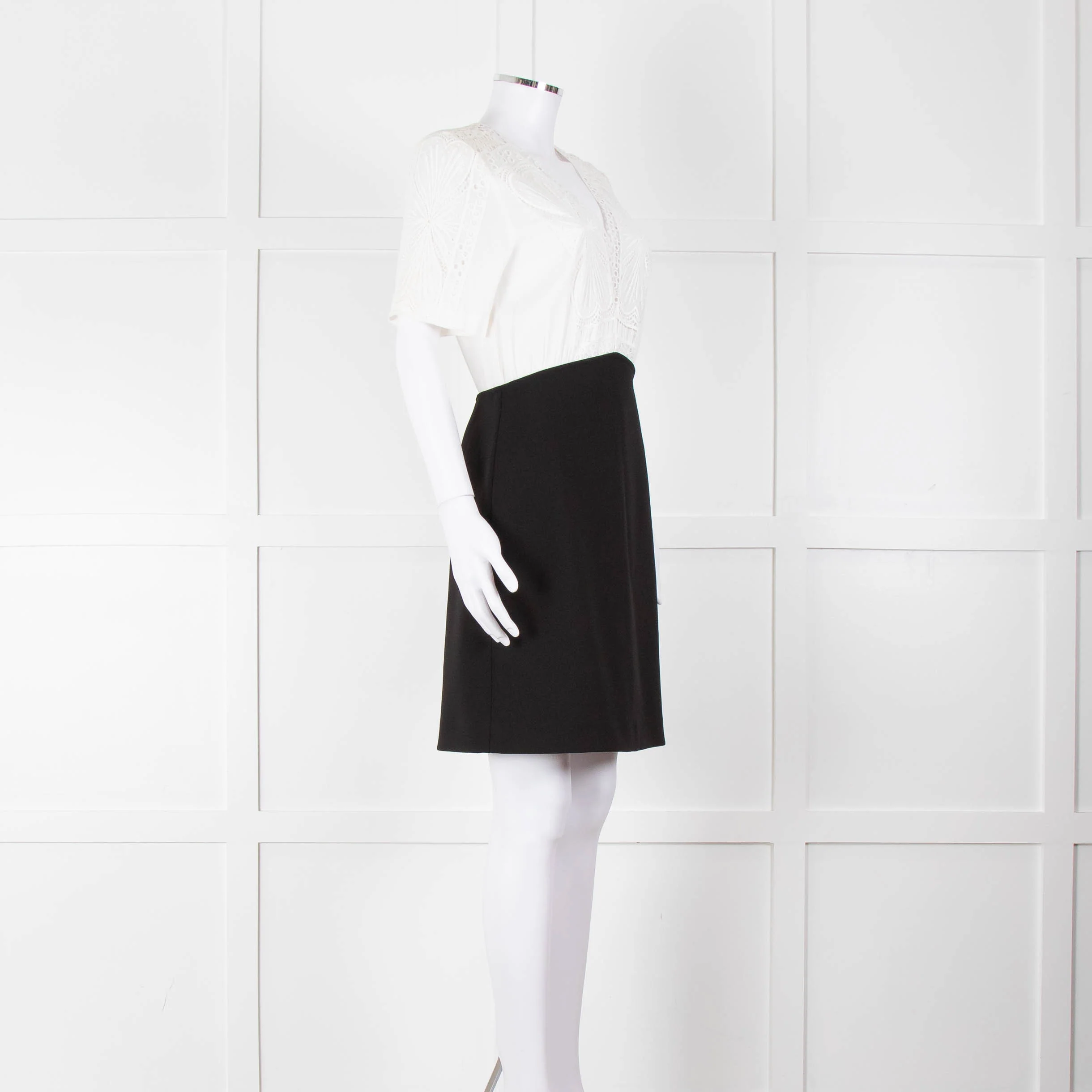 Maje White Lace Detail Top Black Bottom Short Dress - Image 2