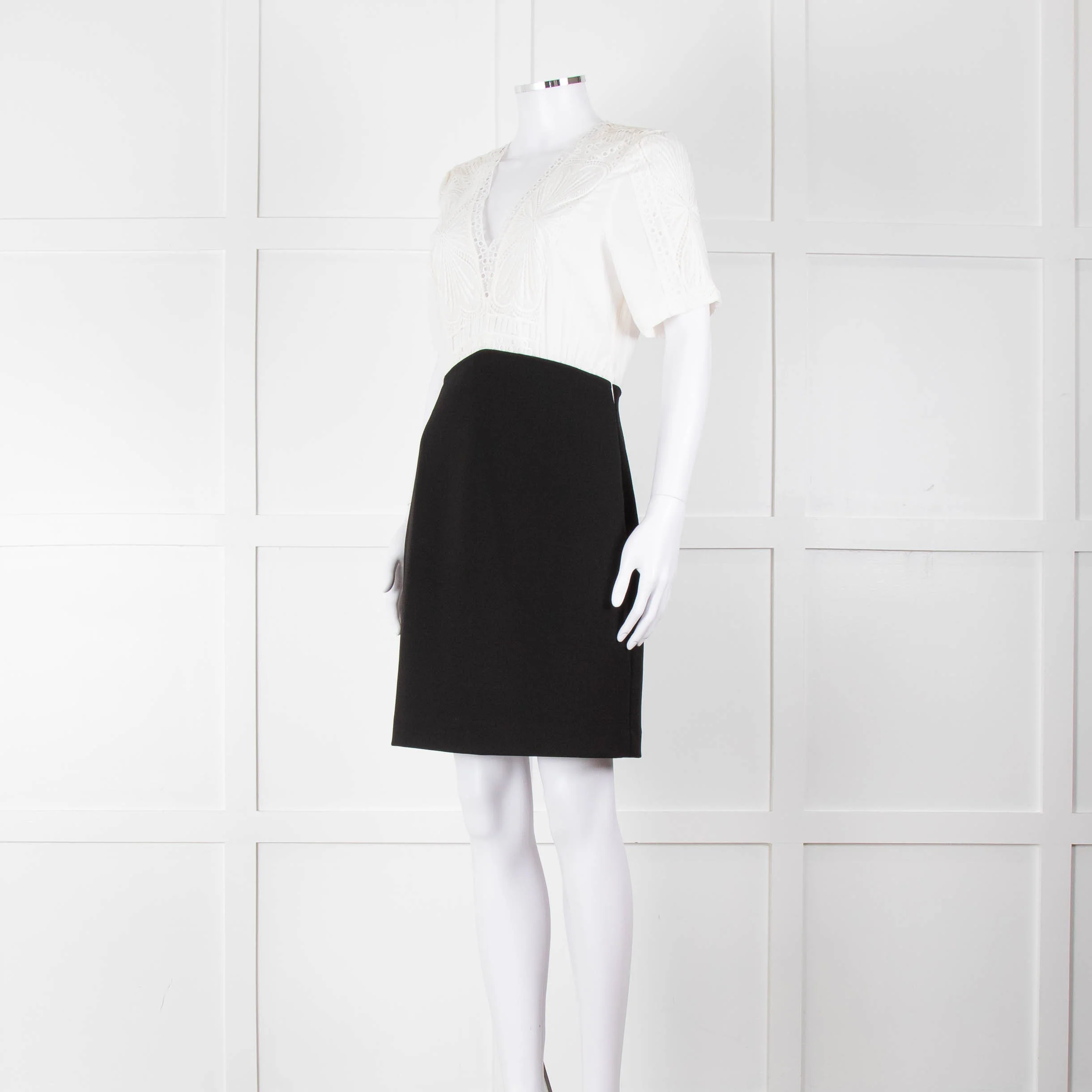 Maje White Lace Detail Top Black Bottom Short Dress - Image 8
