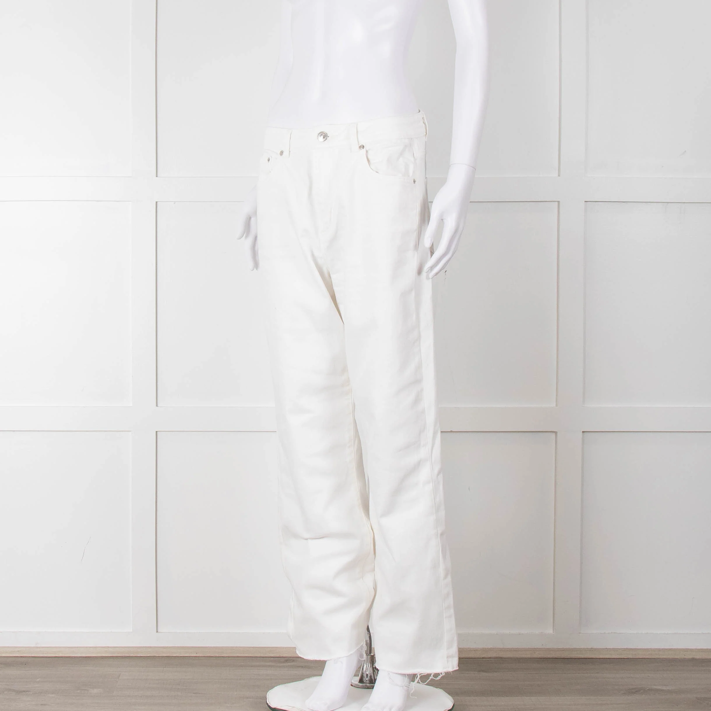 Maje White Wide Legged Unstitched Hem Jeans - Image 8