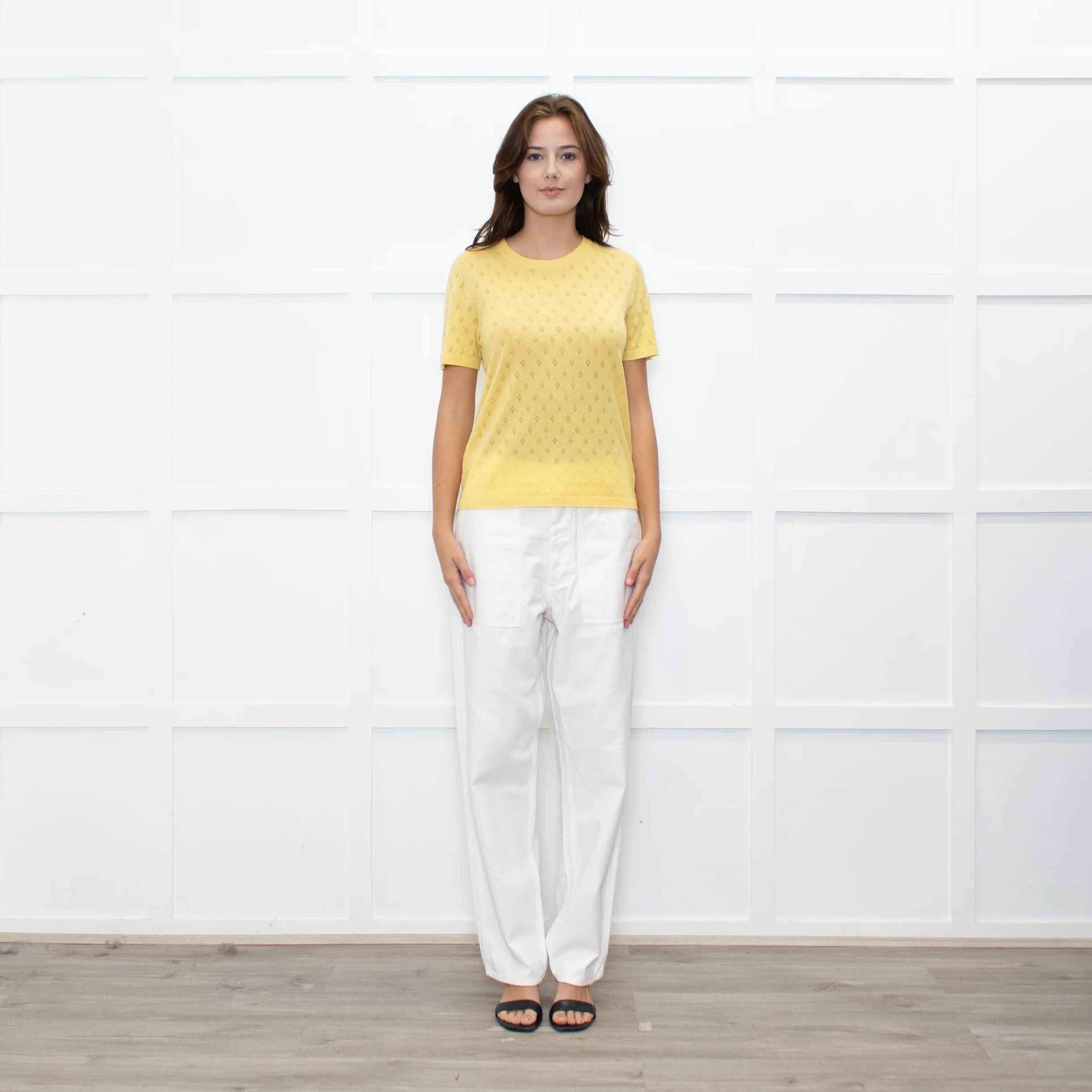 Majestic Filatures Yellow Cashmere Pointelle Short Sleeve Top