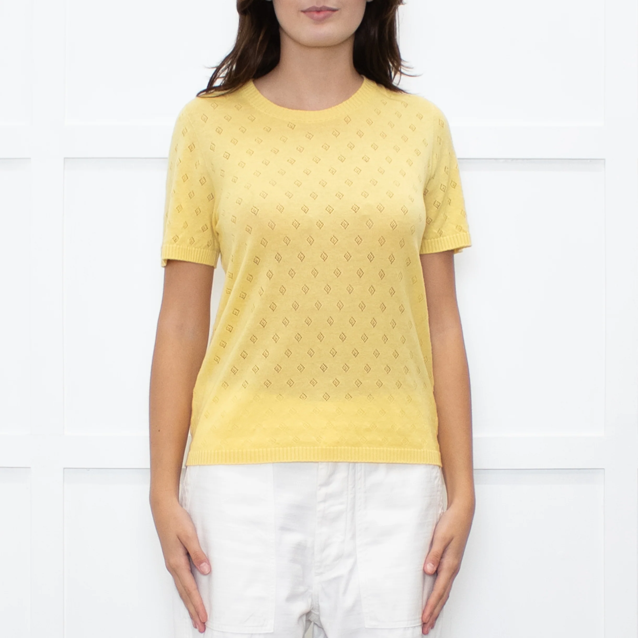 Majestic Filatures Yellow Cashmere Pointelle Short Sleeve Top - Image 2