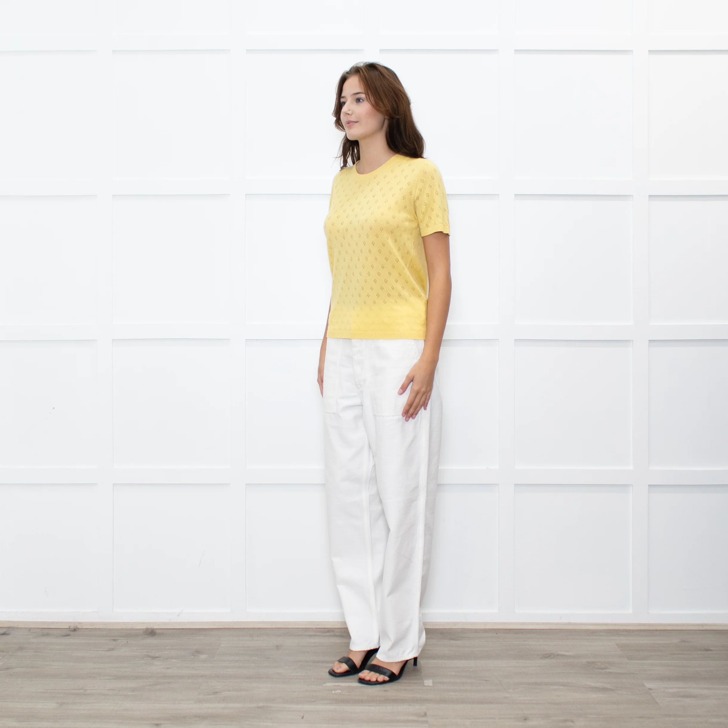 Majestic Filatures Yellow Cashmere Pointelle Short Sleeve Top - Image 3