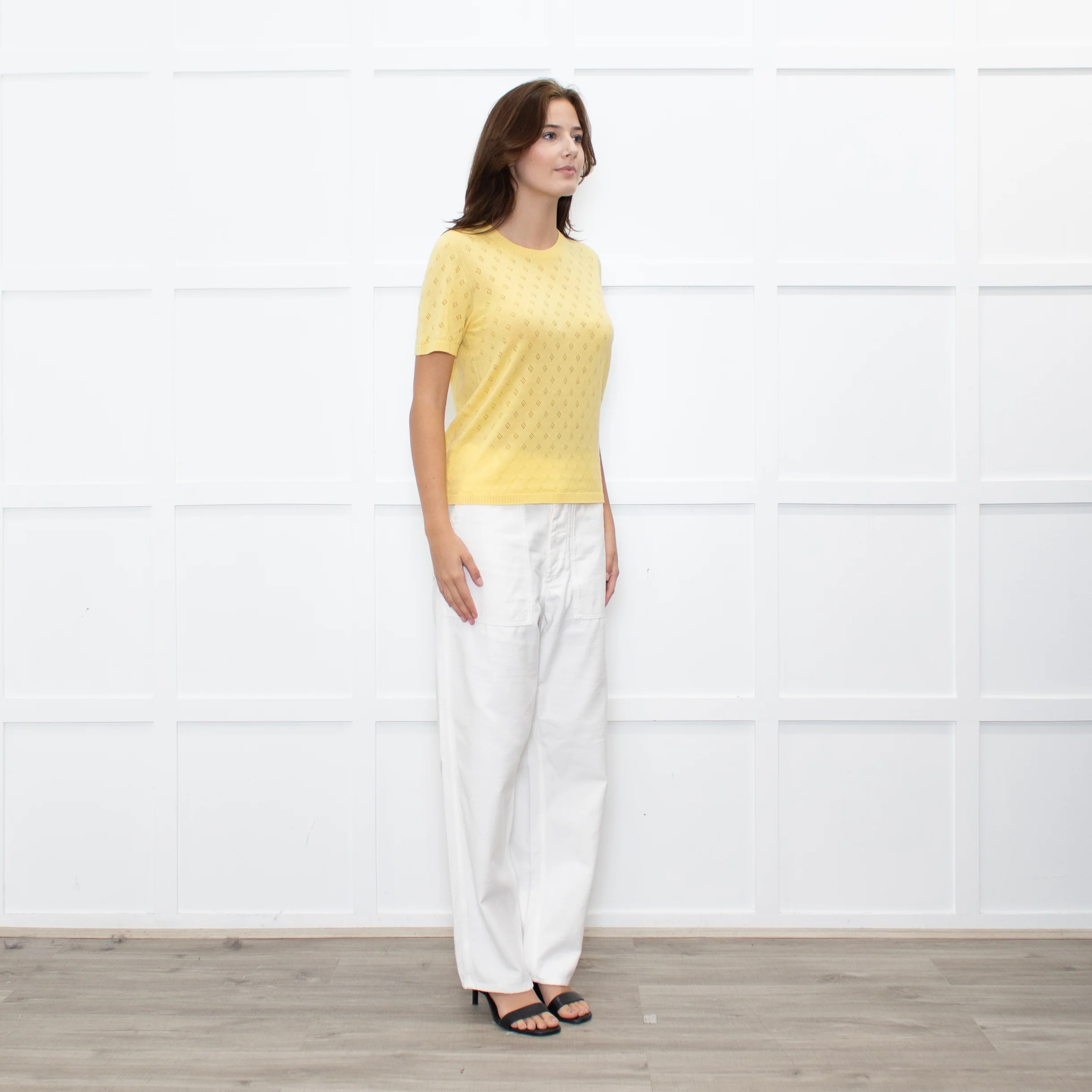 Majestic Filatures Yellow Cashmere Pointelle Short Sleeve Top - Image 7