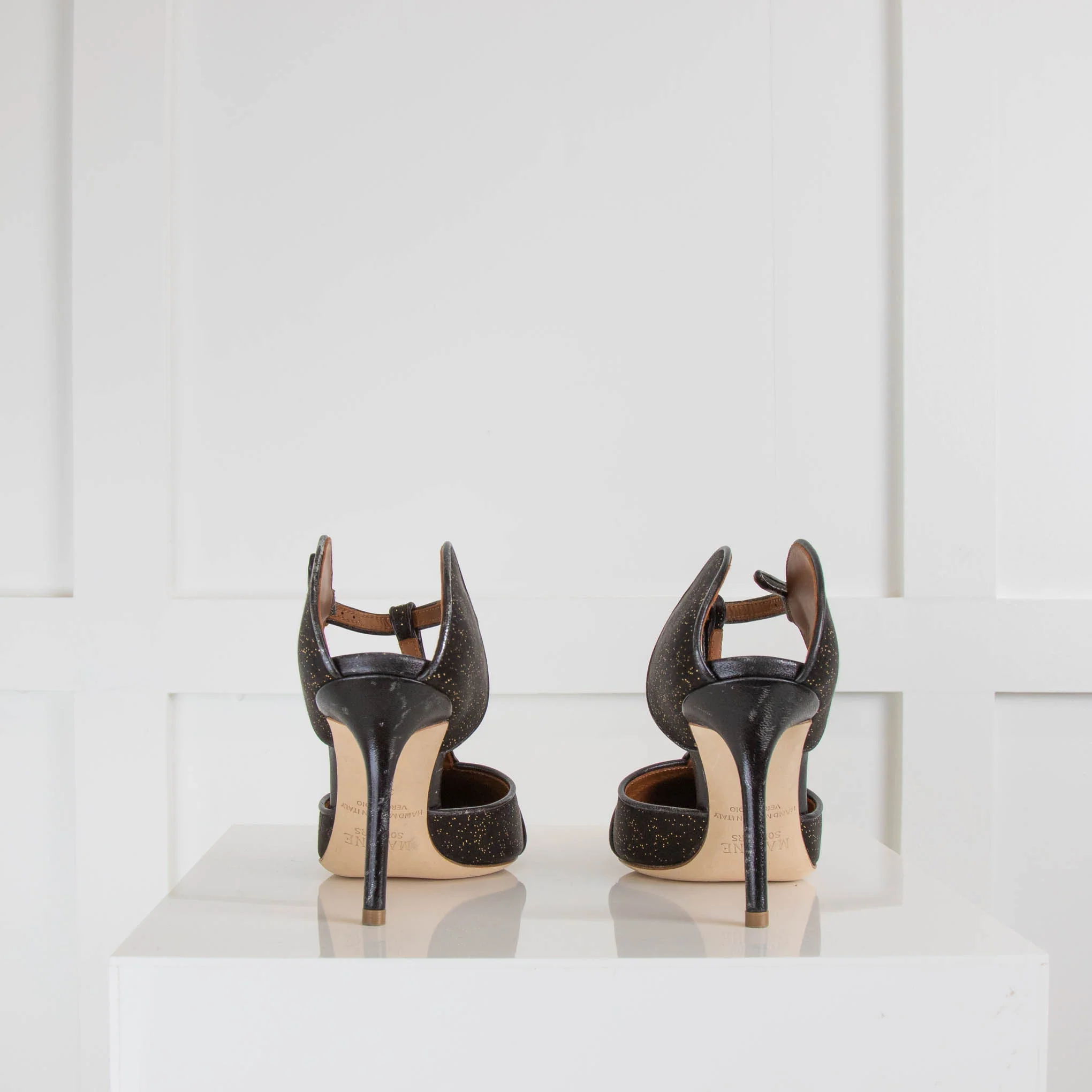 Malone Souliers Black Gold Fleck Pointy Satin Heeled Mules - Image 4