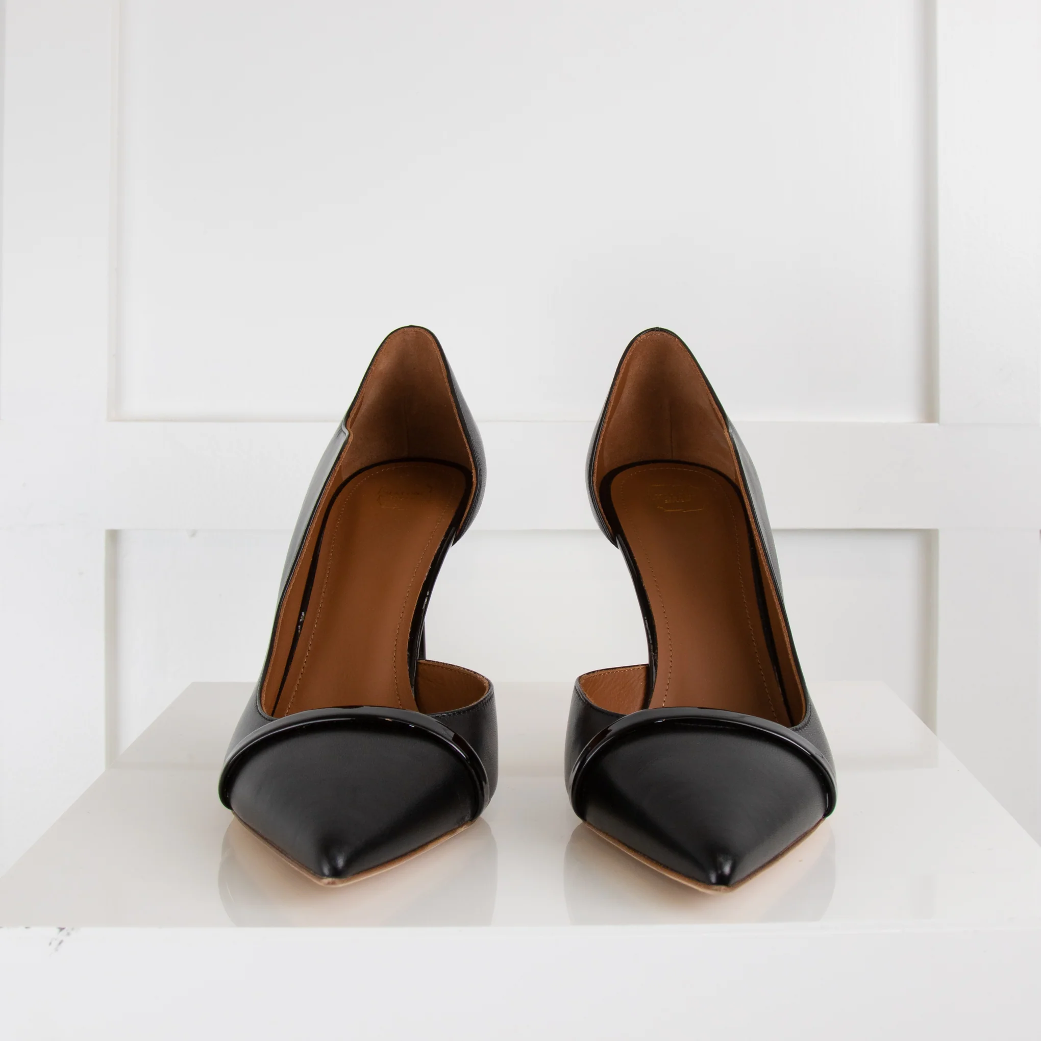 Malone Souliers Black Leather Patent Trim Heeled Shoes - Image 2