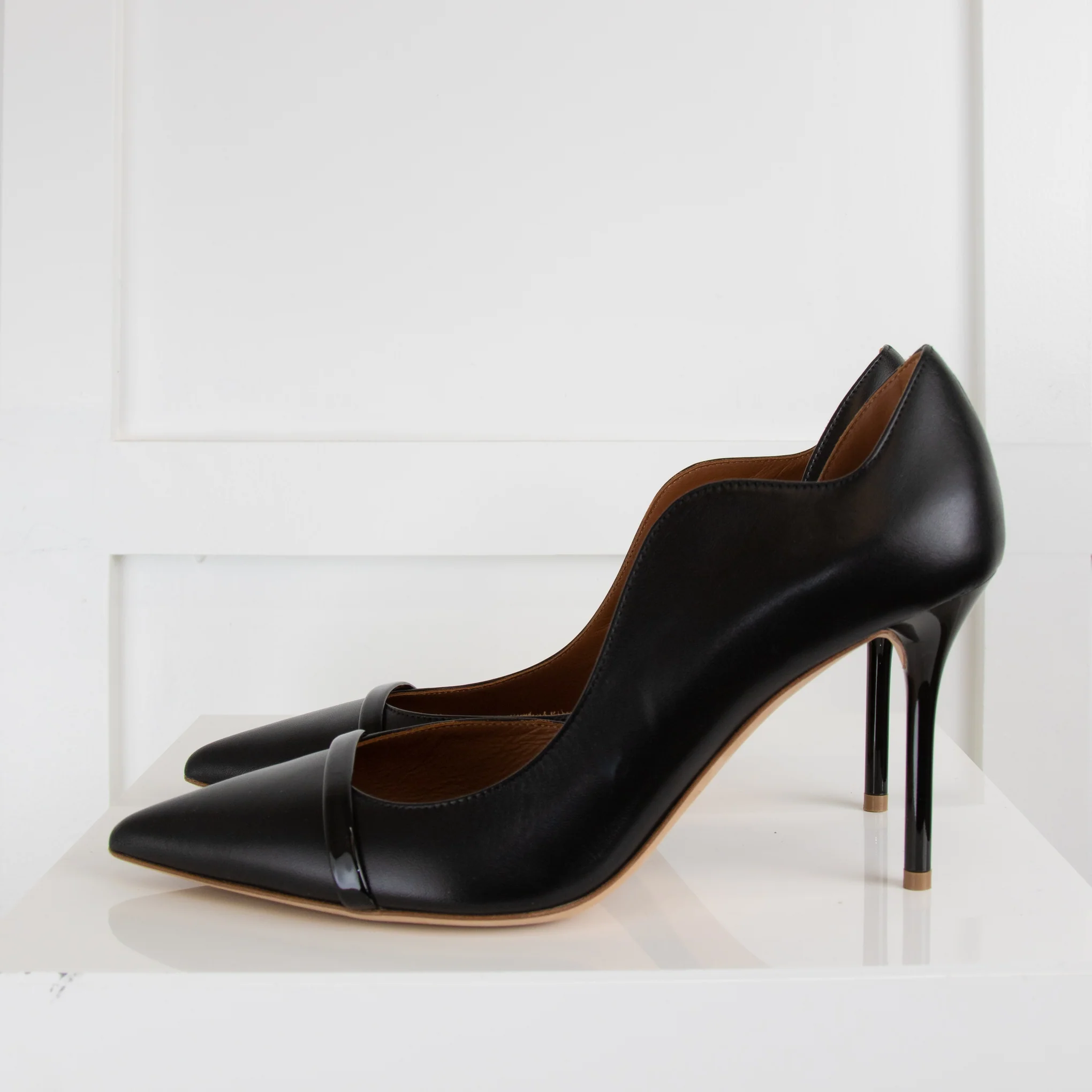 Malone Souliers Black Leather Patent Trim Heeled Shoes - Image 3