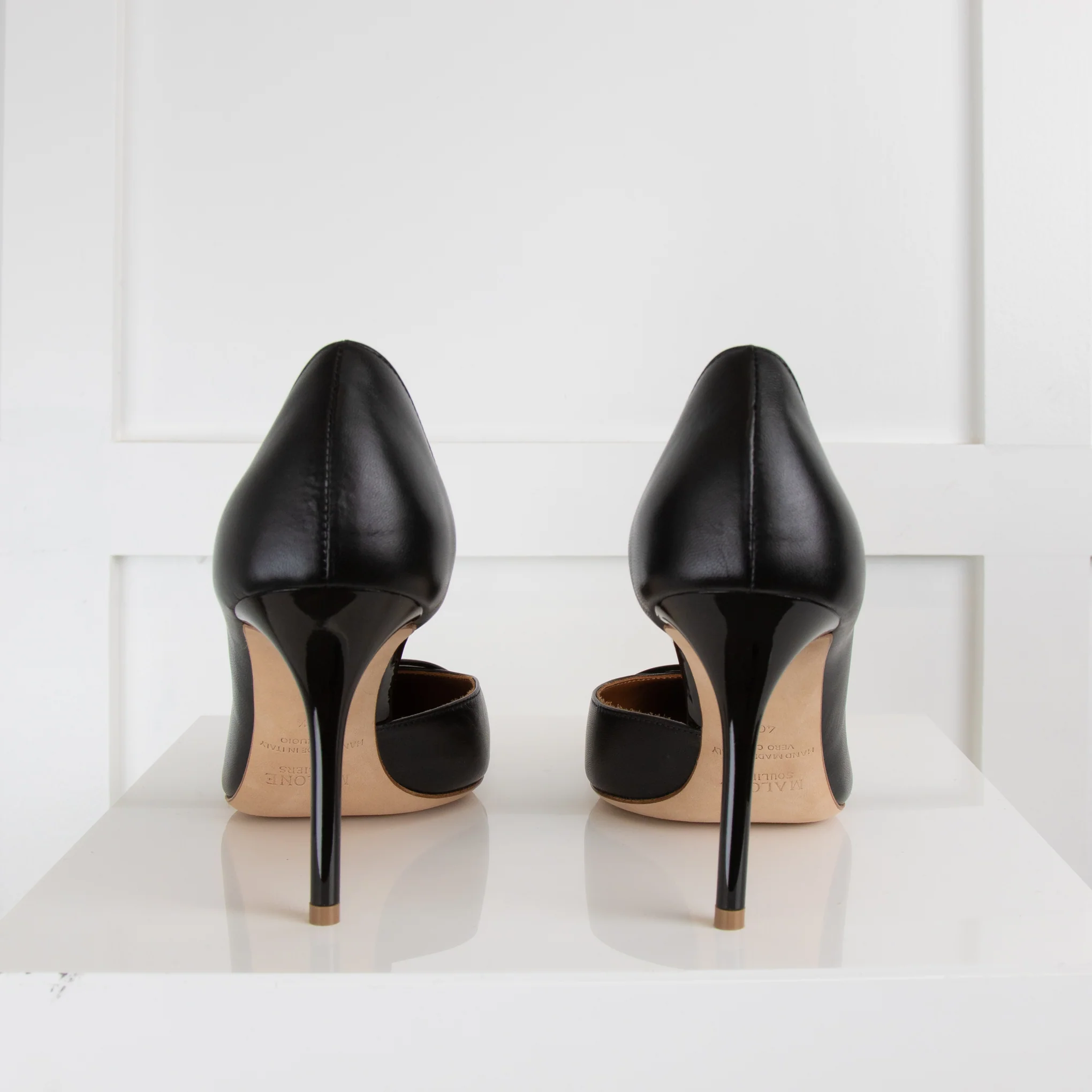 Malone Souliers Black Leather Patent Trim Heeled Shoes - Image 4