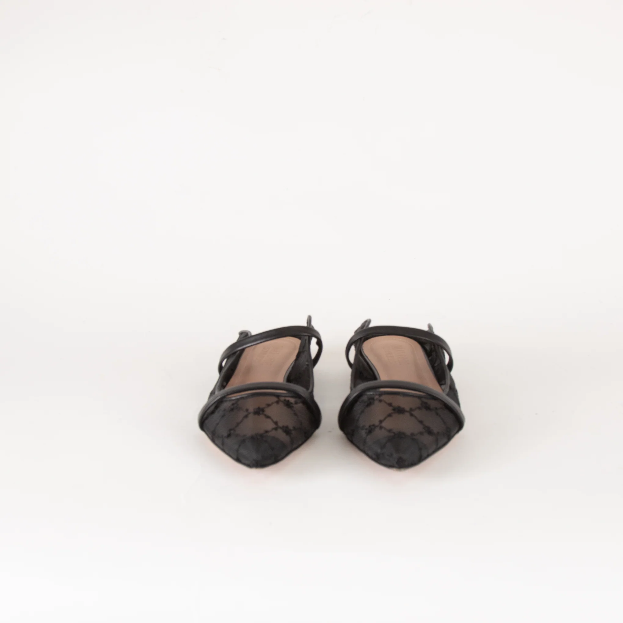 Malone Souliers Black Mesh Leather Trim Flat Mules - Image 3