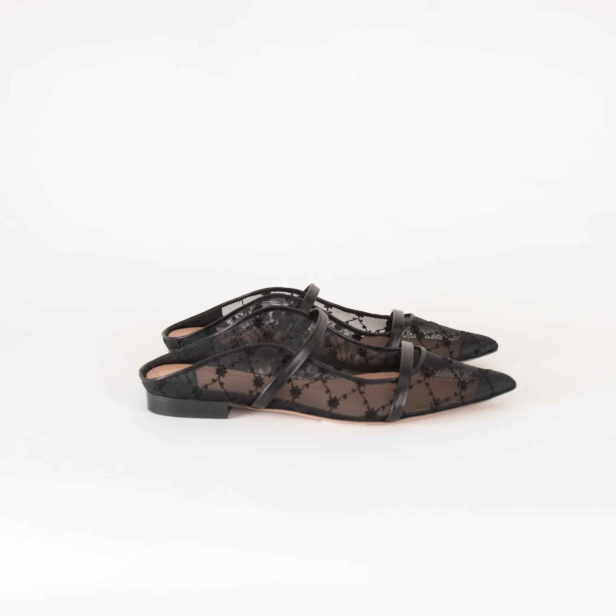 Malone Souliers Black Mesh Leather Trim Flat Mules - Image 4