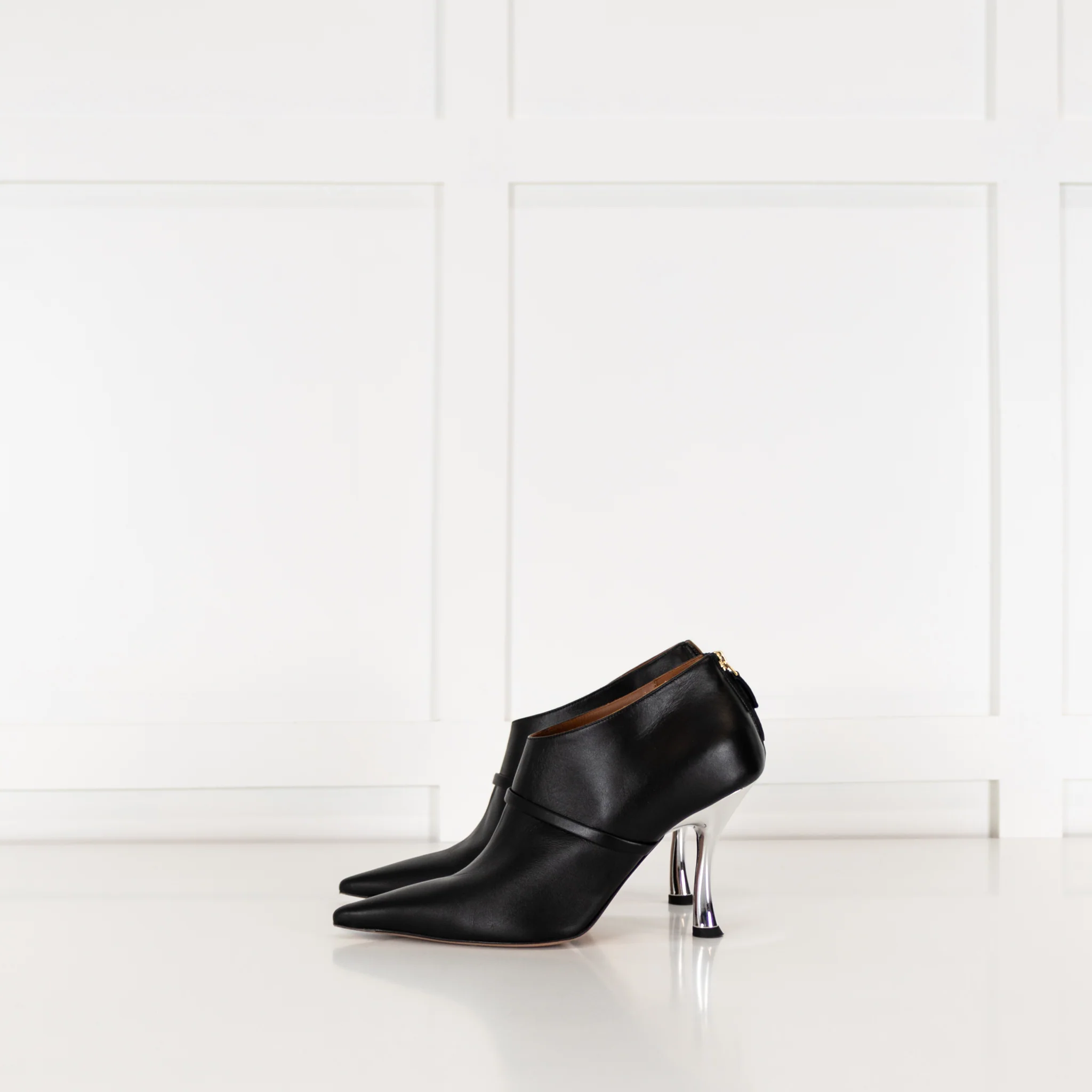 Malone Souliers Black Pointed Toe Ankle Boots with Silver Heel - Image 3