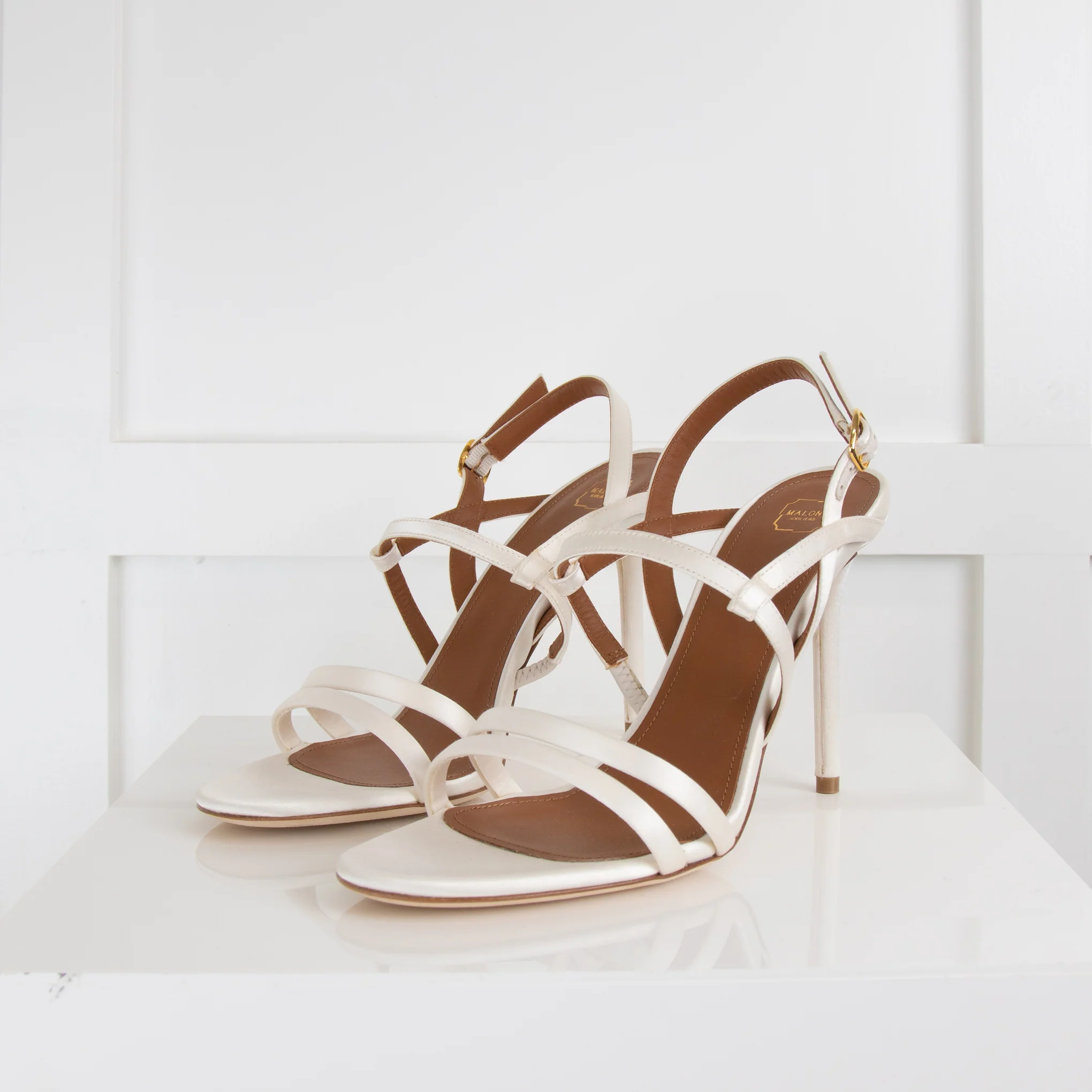 Malone Souliers Cream Satin Strappy Heeled Sandals