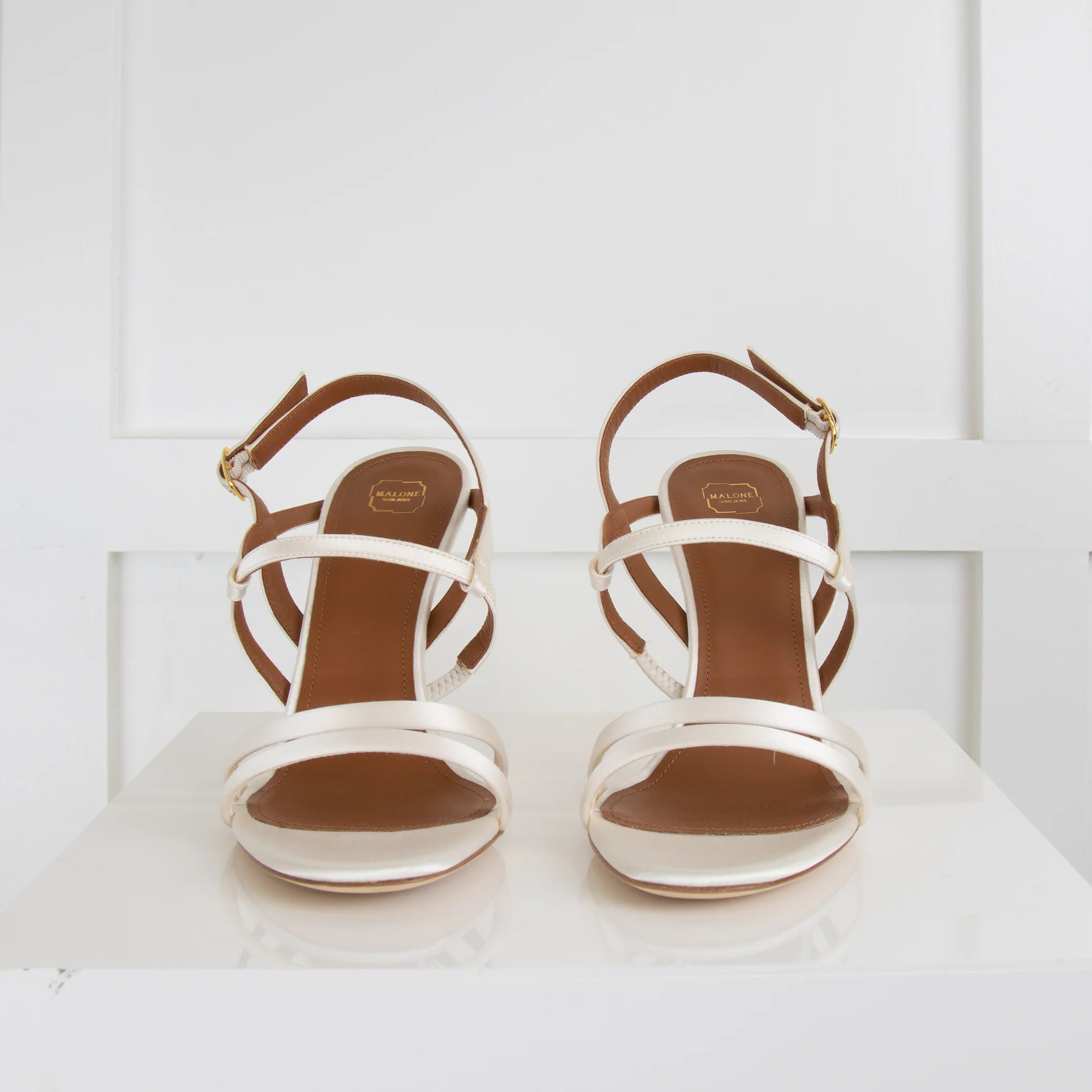 Malone Souliers Cream Satin Strappy Heeled Sandals - Image 2