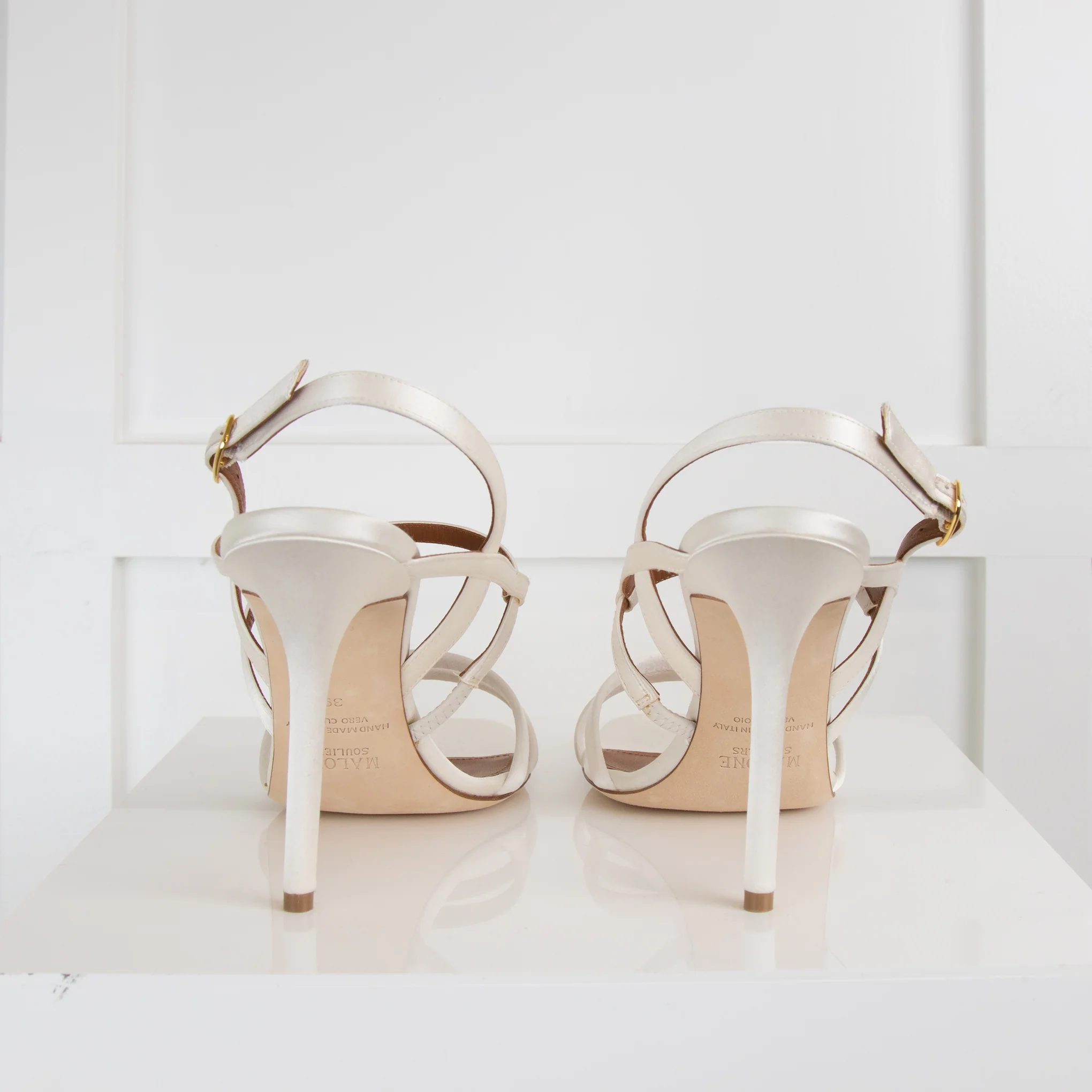 Malone Souliers Cream Satin Strappy Heeled Sandals - Image 4