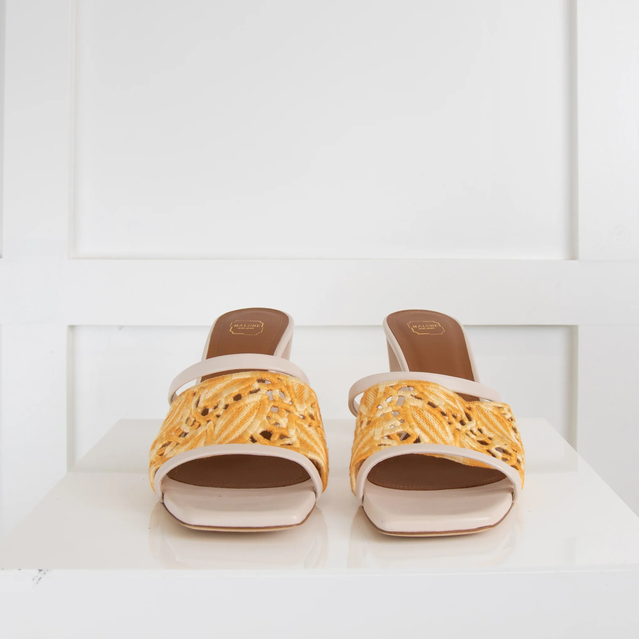 Malone Souliers Cream Yellow Lace Square Toes Heeled Mules - Image 2