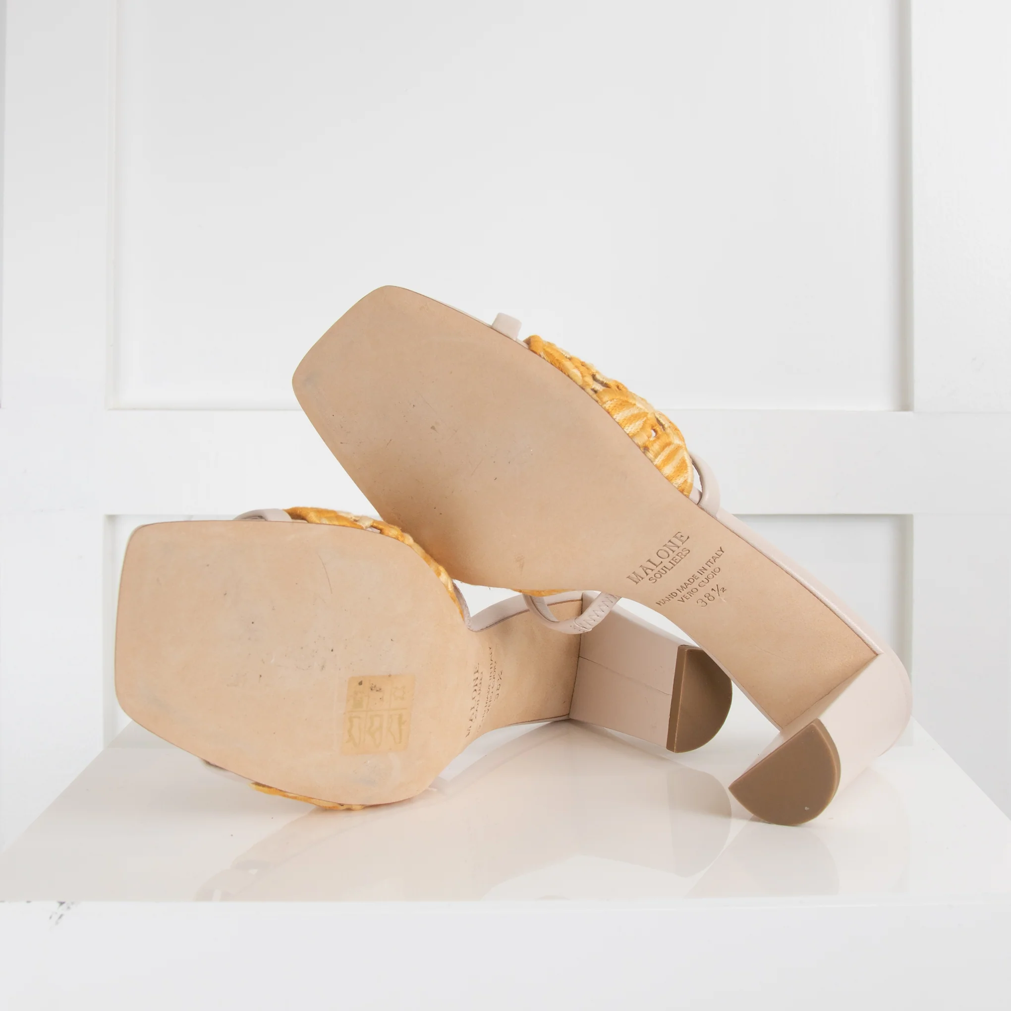 Malone Souliers Cream Yellow Lace Square Toes Heeled Mules - Image 5