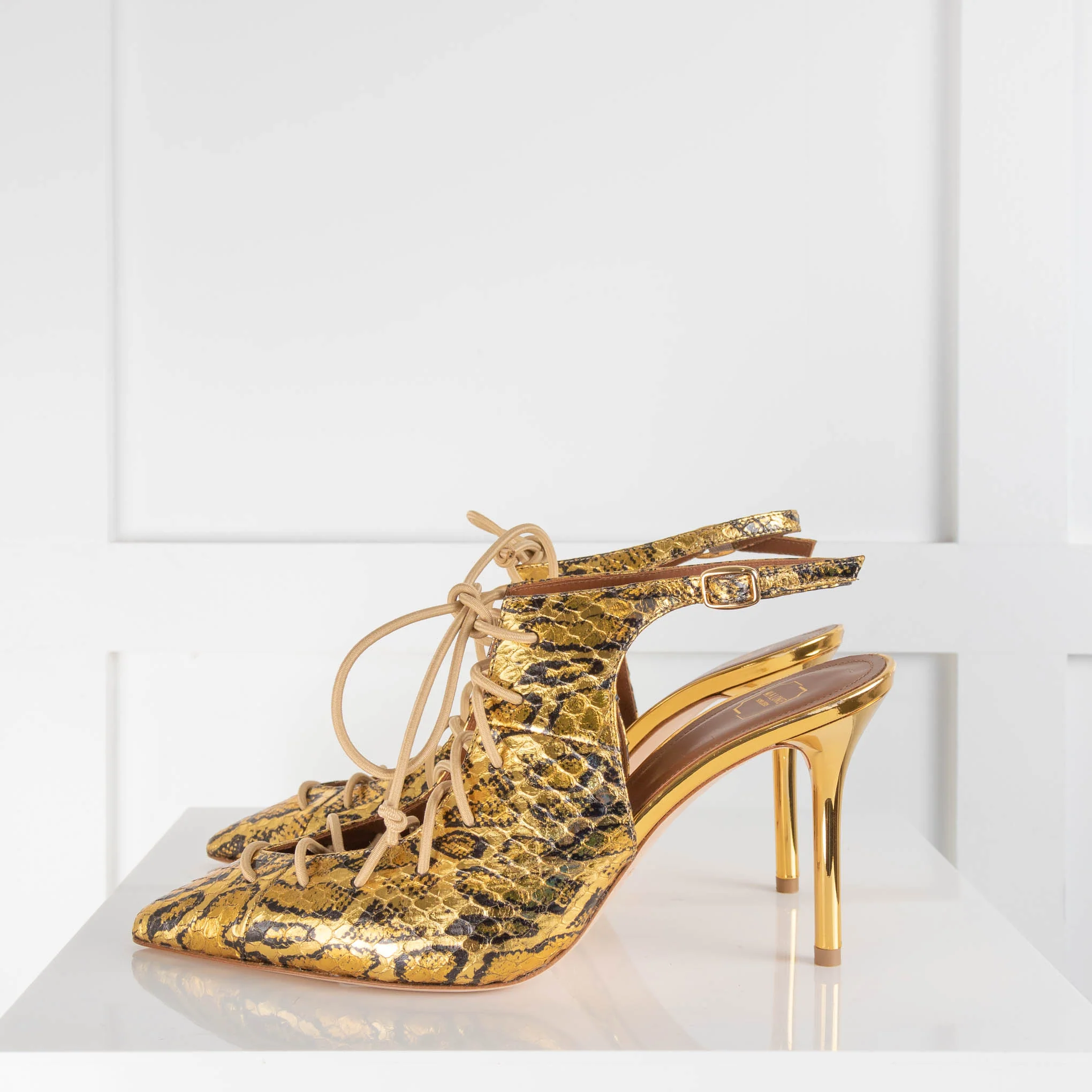 Malone Souliers Gold Leopard Lace Up Heels - Image 3